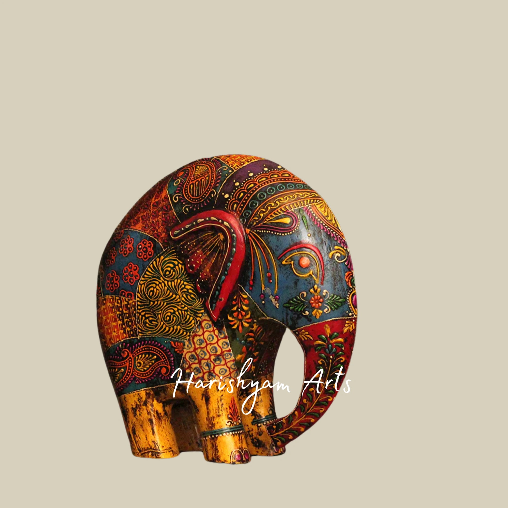 11" Multicoloured Wooden Elephant with Intricate Oblique Design1