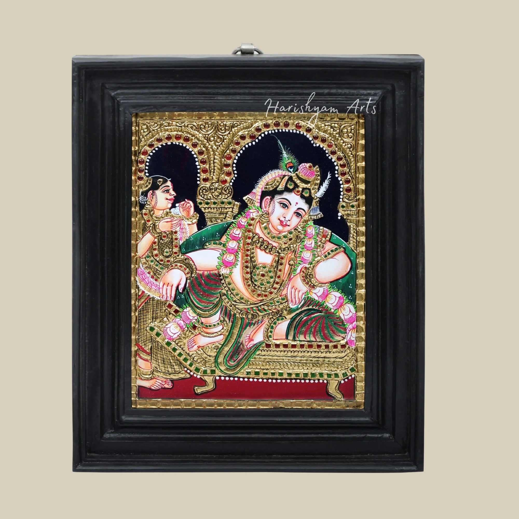 11" Relaxing Krishna Tanjore Painting with Classic Design