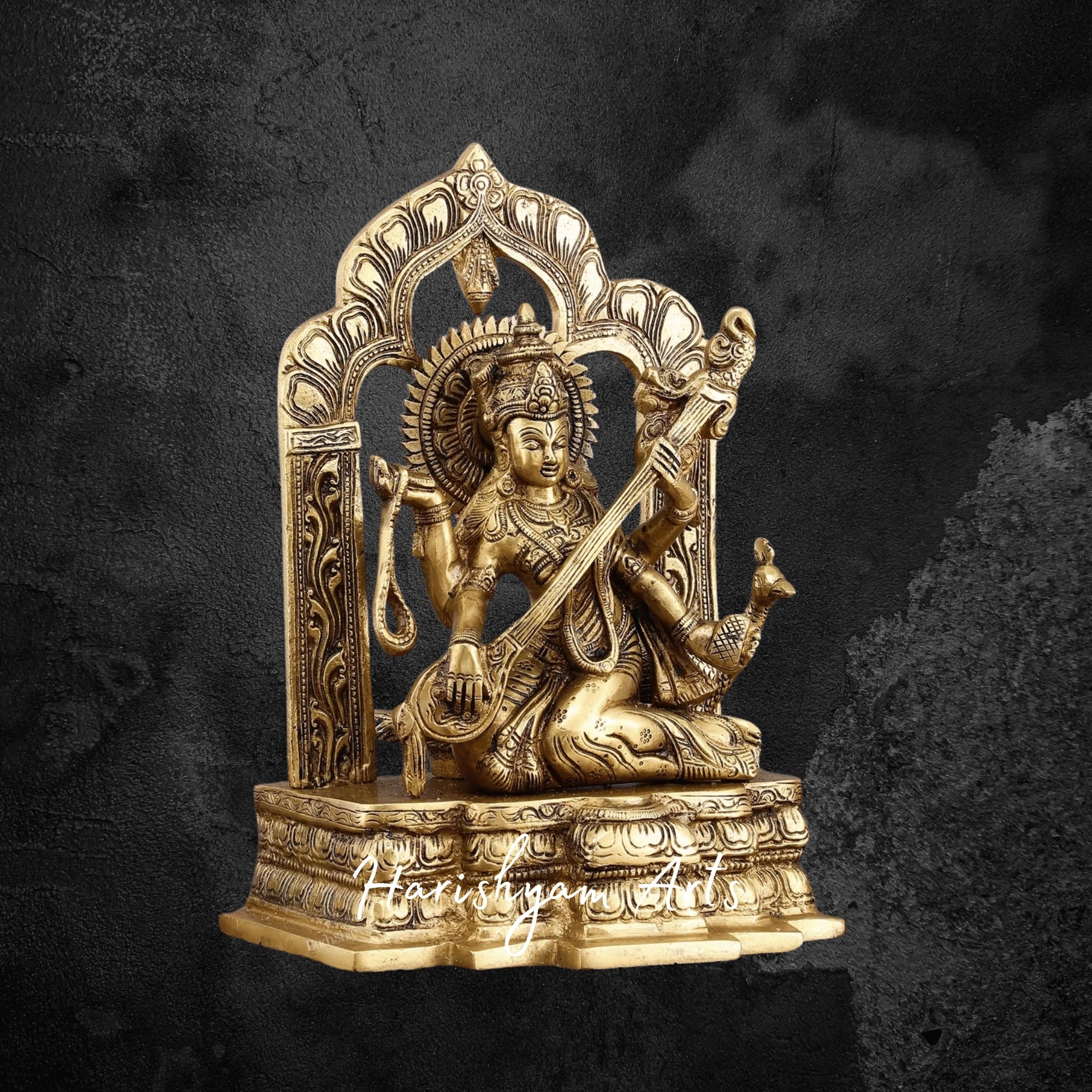 11" Sacred Brass Idol of Maa Saraswati for Puja Room and Educational Success