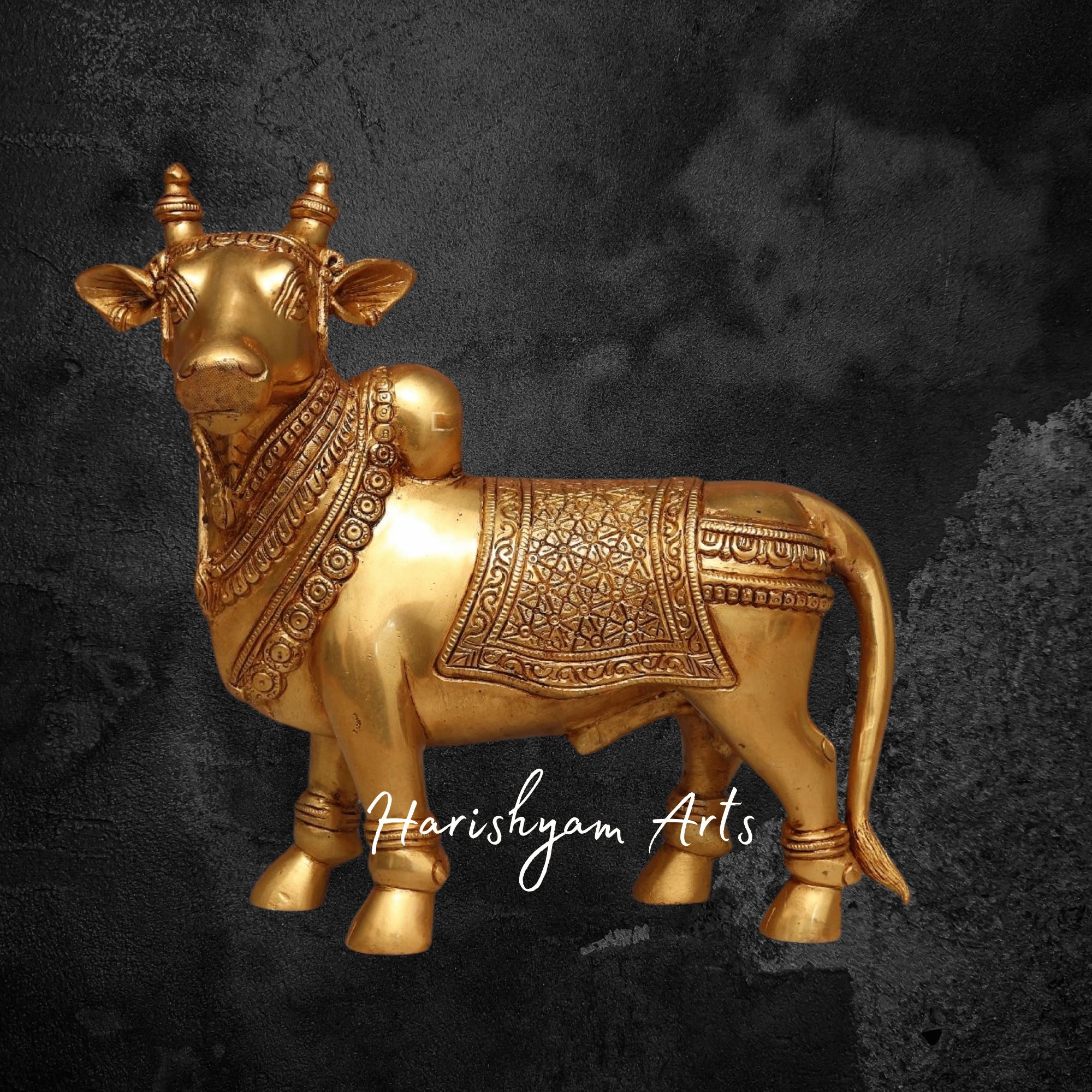 11" Standing Brass Nandi Statue for Pooja Mandir and Vastu Decor