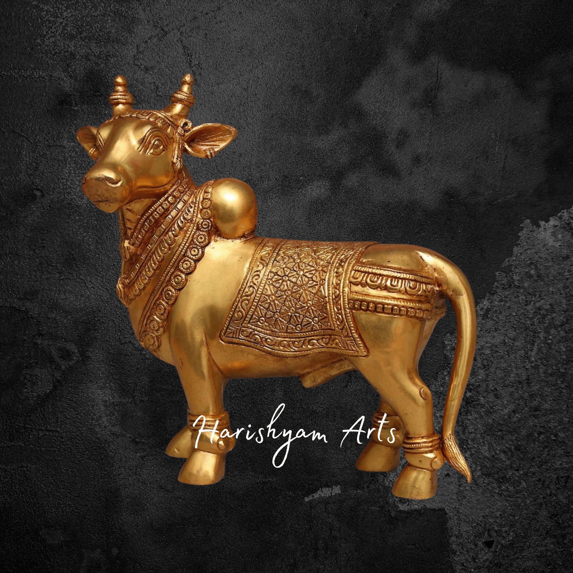 11" Standing Brass Nandi Statue for Pooja Mandir and Vastu Decor