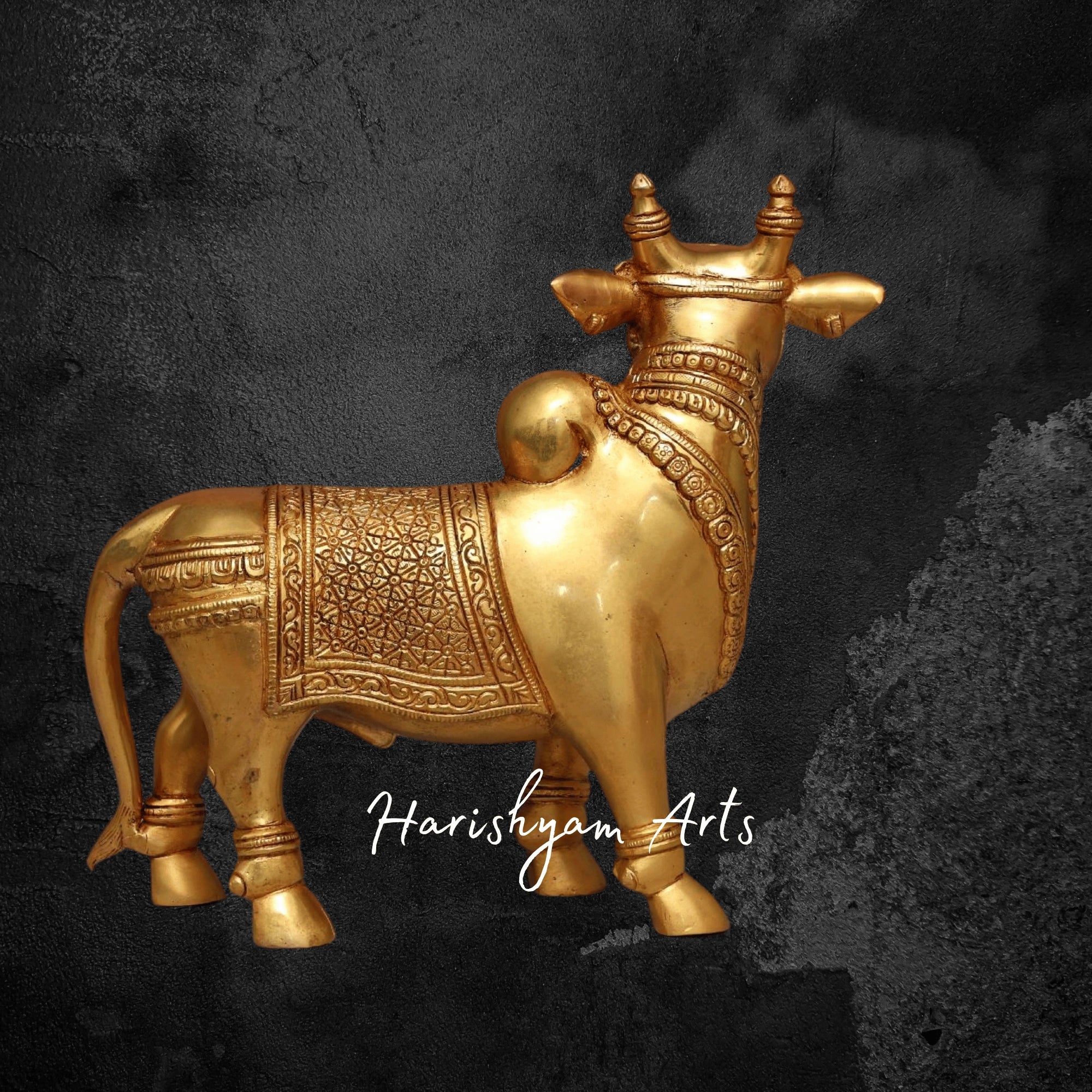 11" Standing Brass Nandi Statue for Pooja Mandir and Vastu Decor