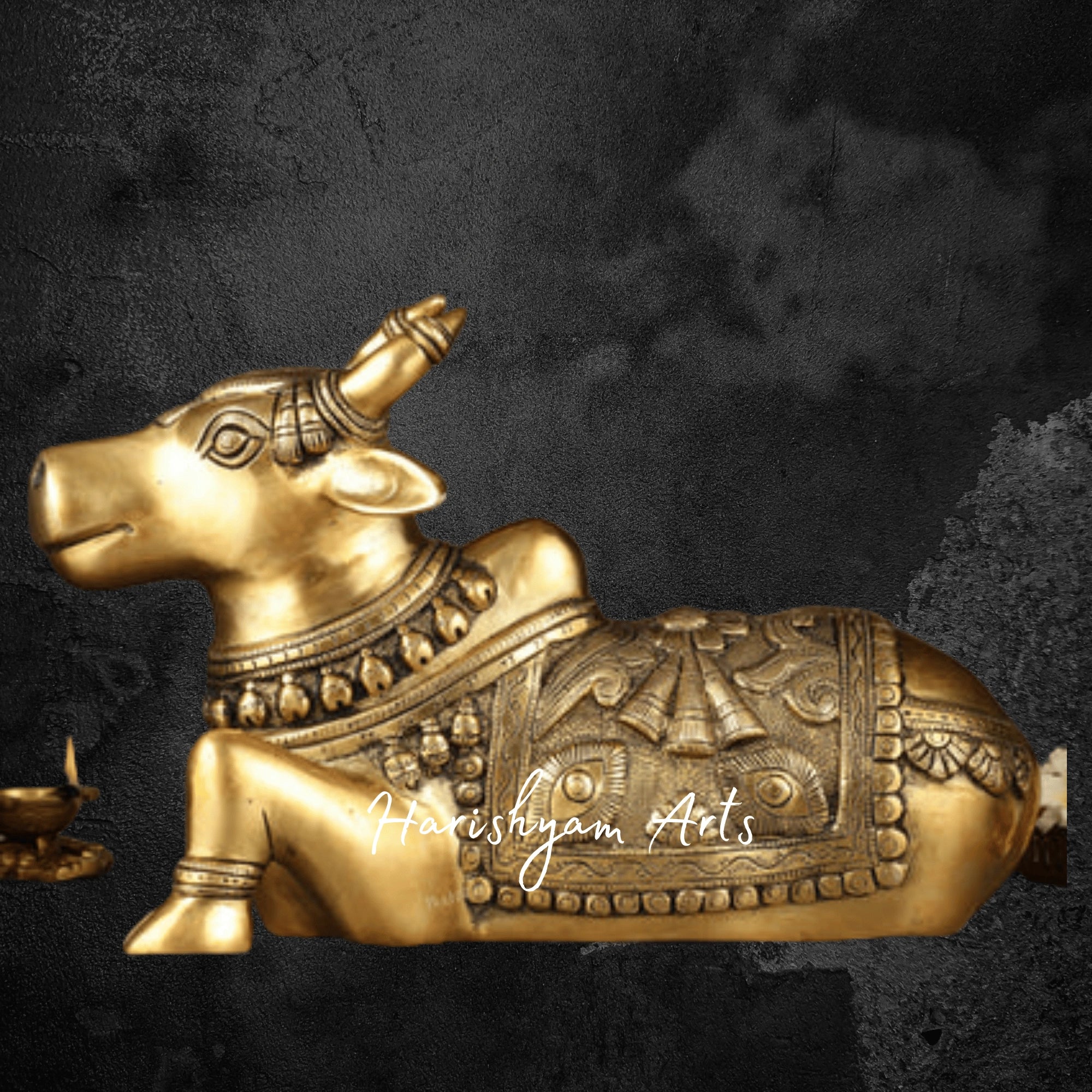 11" Superfine Pure Brass Nandi Idol with Enhanced Carved Details