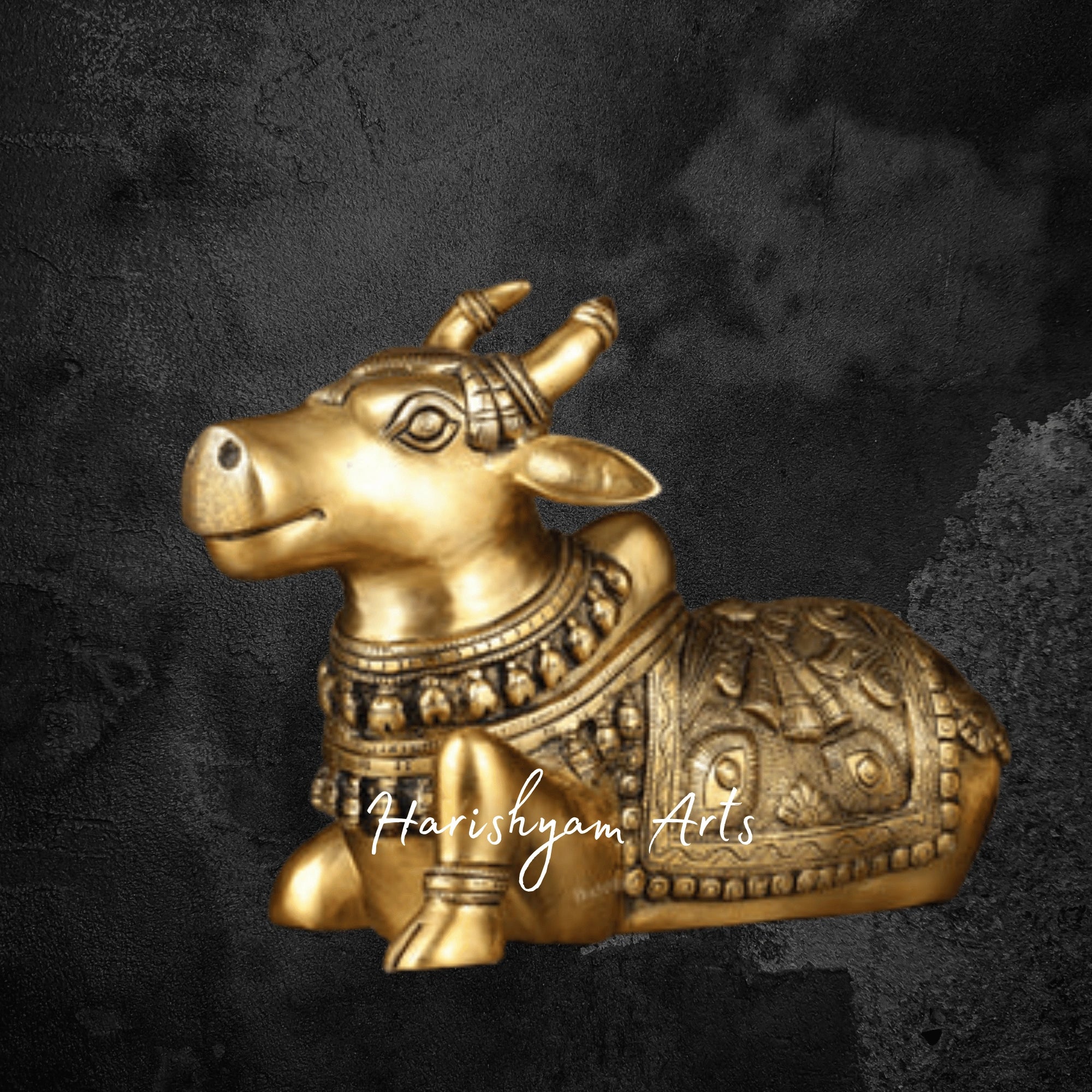 11" Superfine Pure Brass Nandi Idol with Enhanced Carved Details