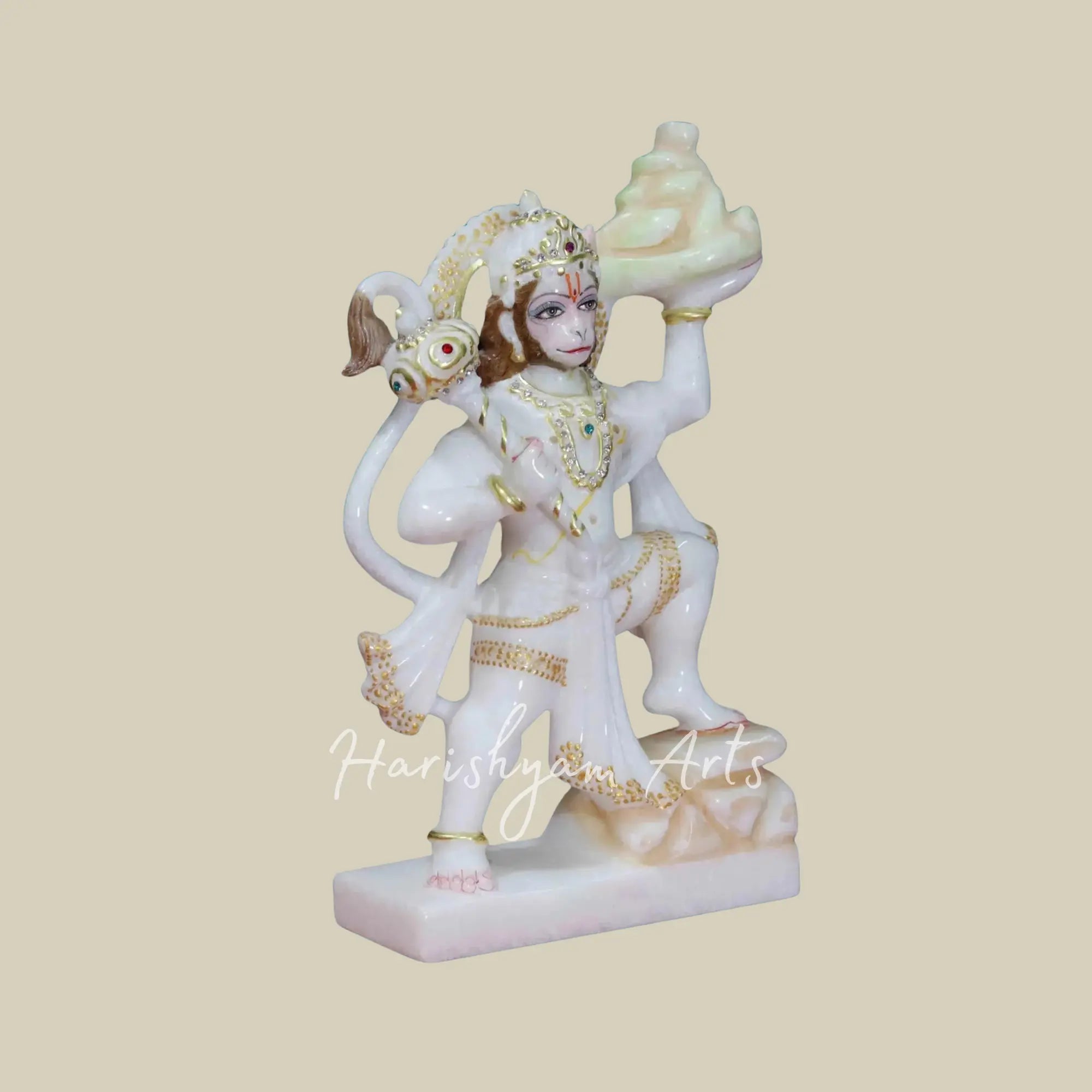 11 inches Veer Hanuman With Mountain Makrana Marble Idol 2