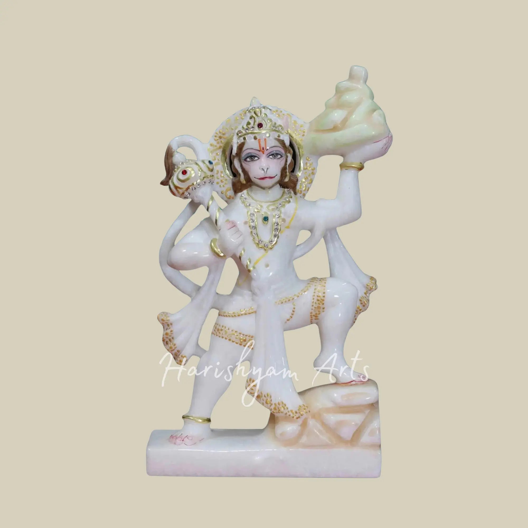 11 inches Veer Hanuman With Mountain Makrana Marble Idol 3
