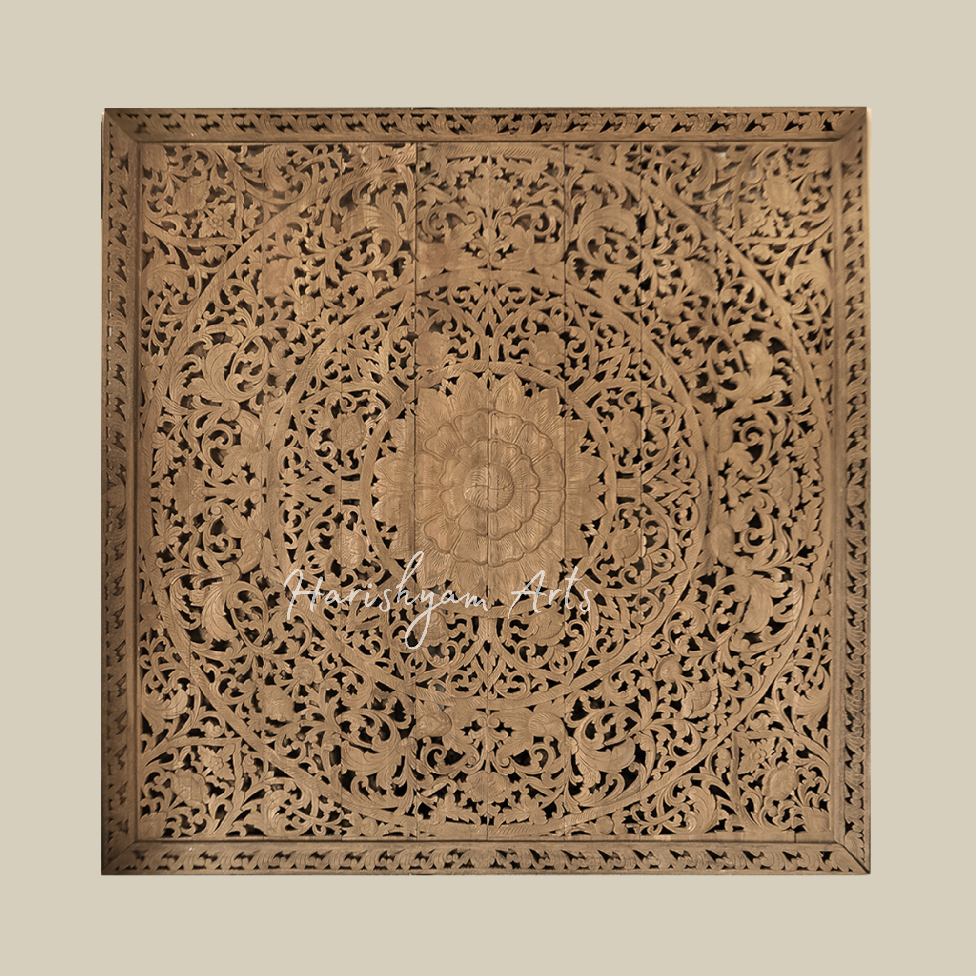 120" Large Teak Wood Lotus Panel For for restaurants, hotels or luxury homes