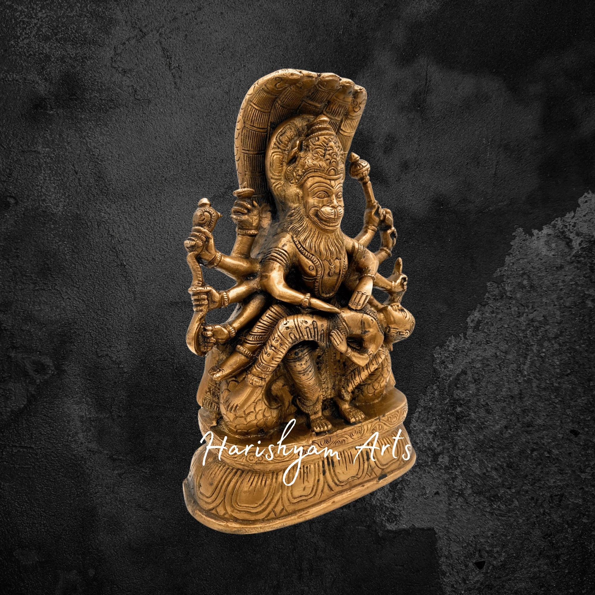 12" Antique Brass Narasimha Lakshmi Idol Sacred Home Décor Statue