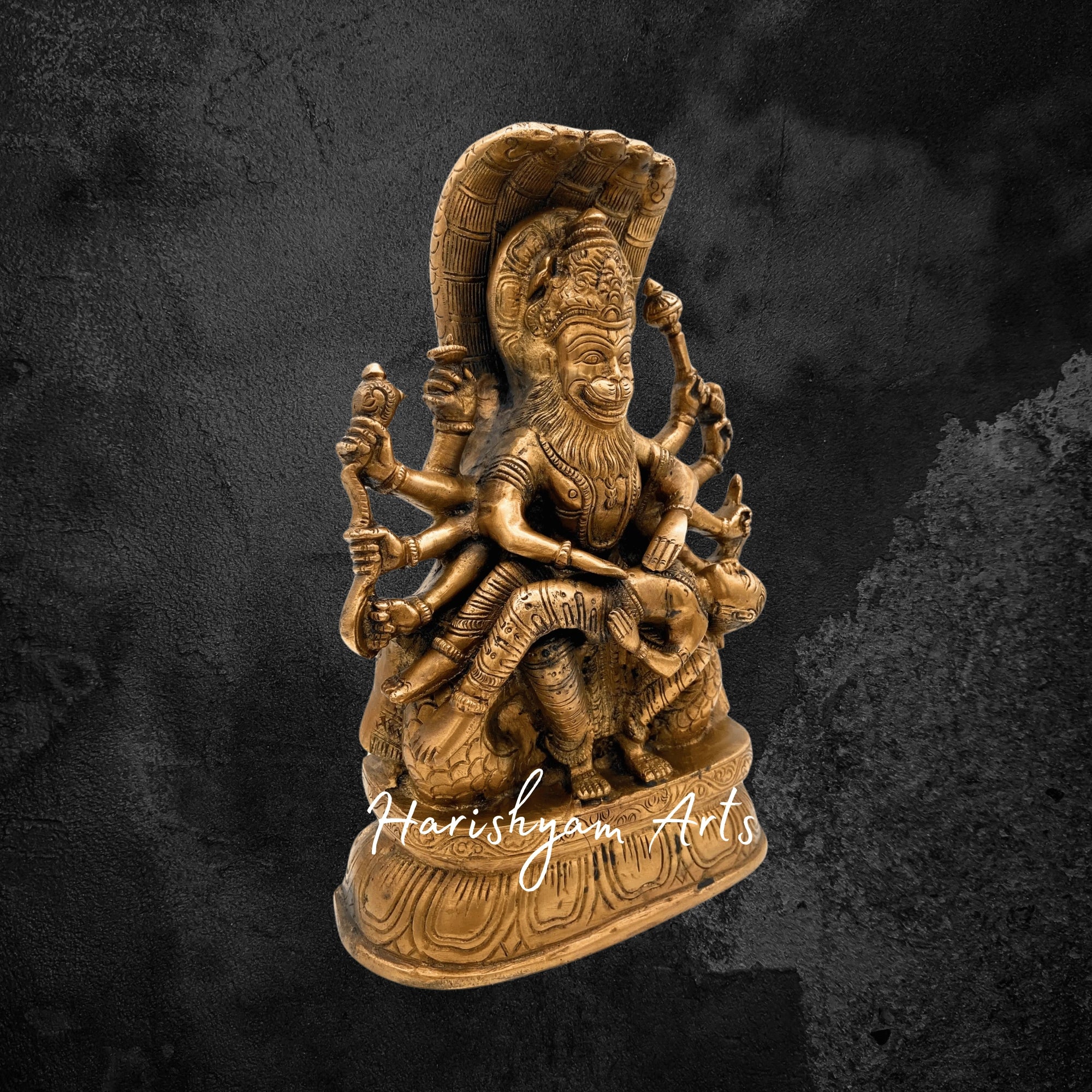12" Antique Brass Narasimha Lakshmi Idol Sacred Home Décor Statue