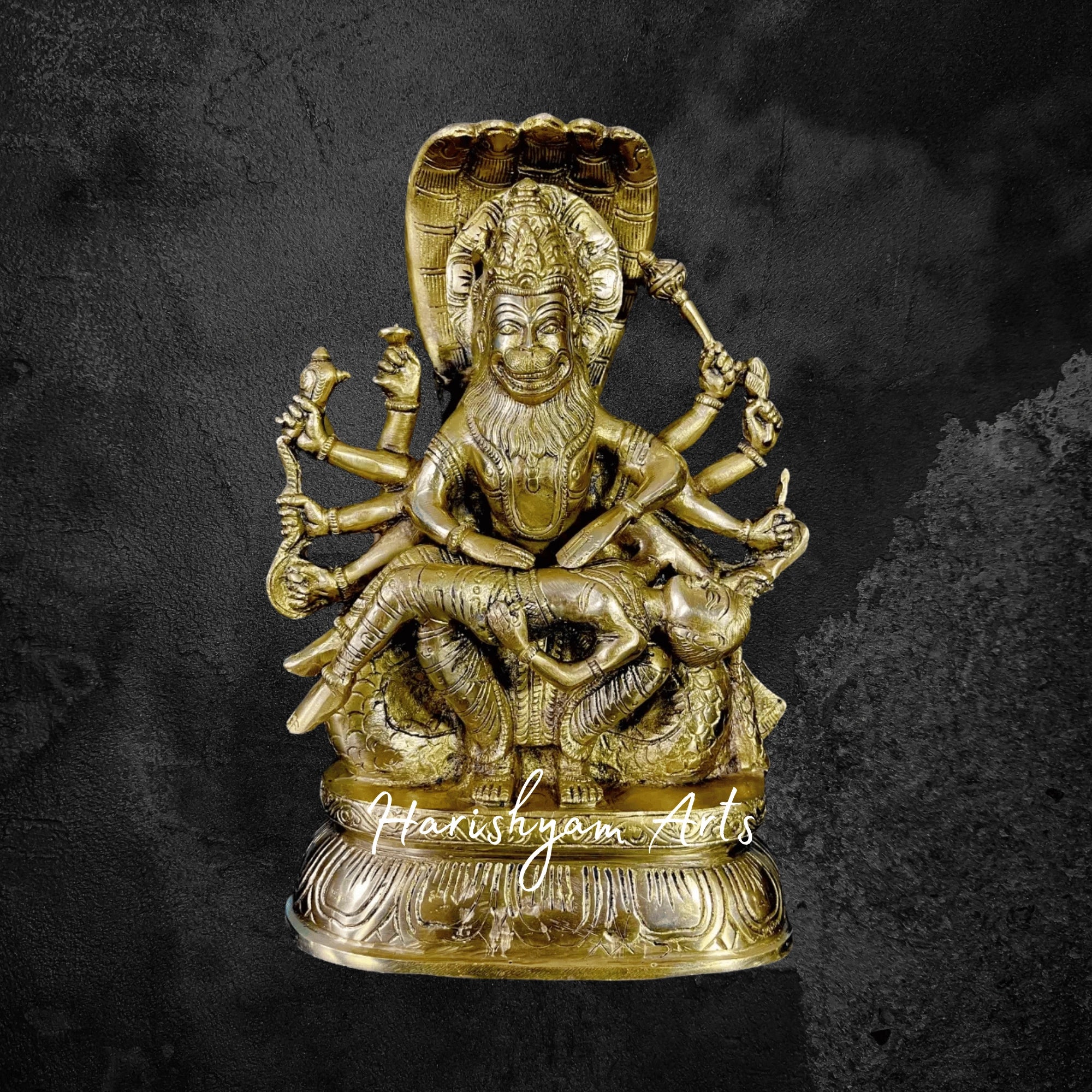 12" Antique Brass Narasimha Lakshmi Idol Sacred Home Décor Statue