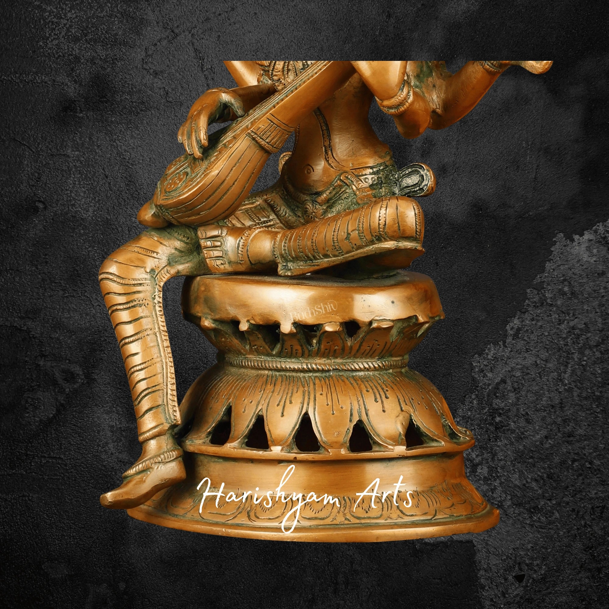 12" Antique Look Brass Saraswati Devi Idol for Mandir and Gift Use