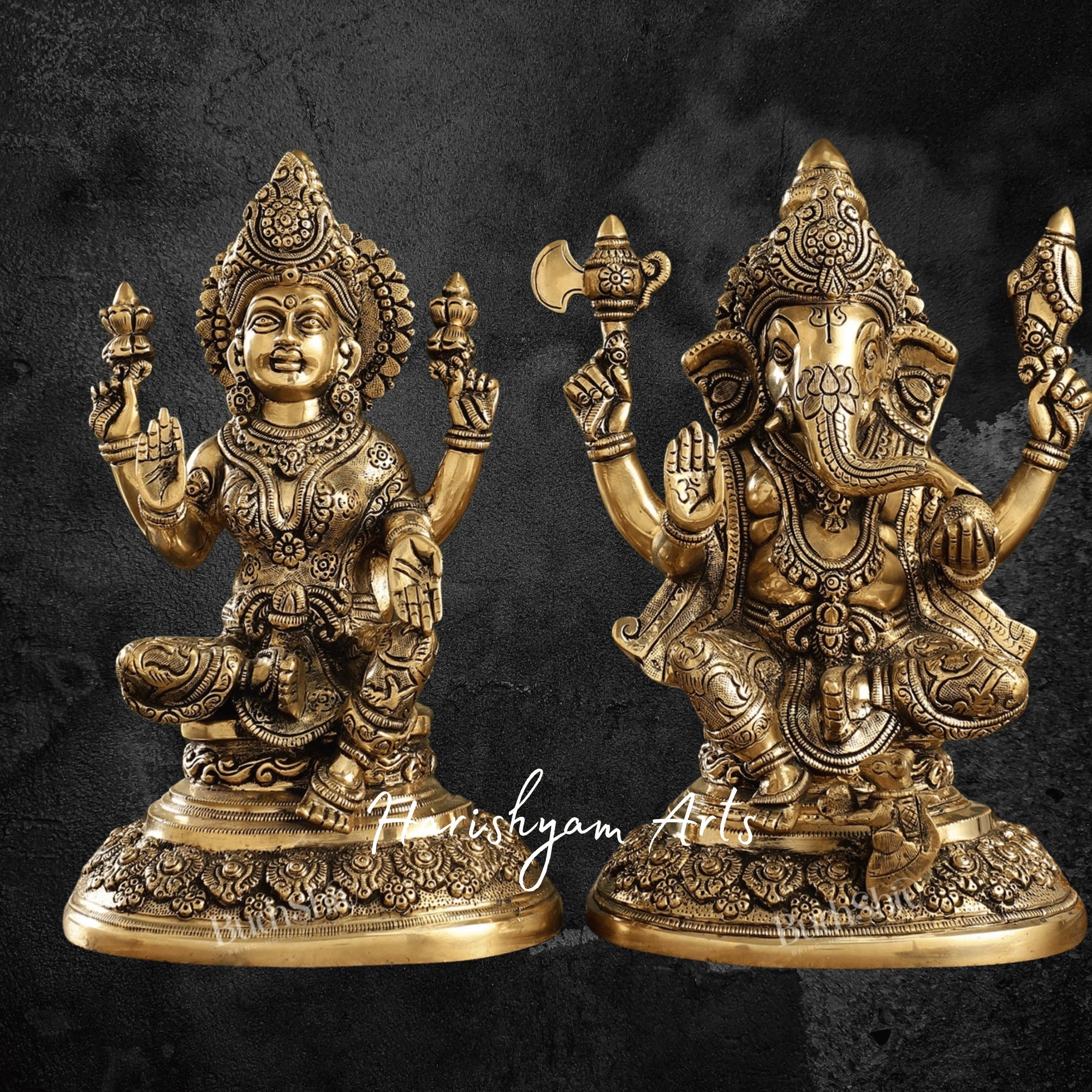 12" Brass Laxmi Ganesh Idol for Home Décor and Gifts1
