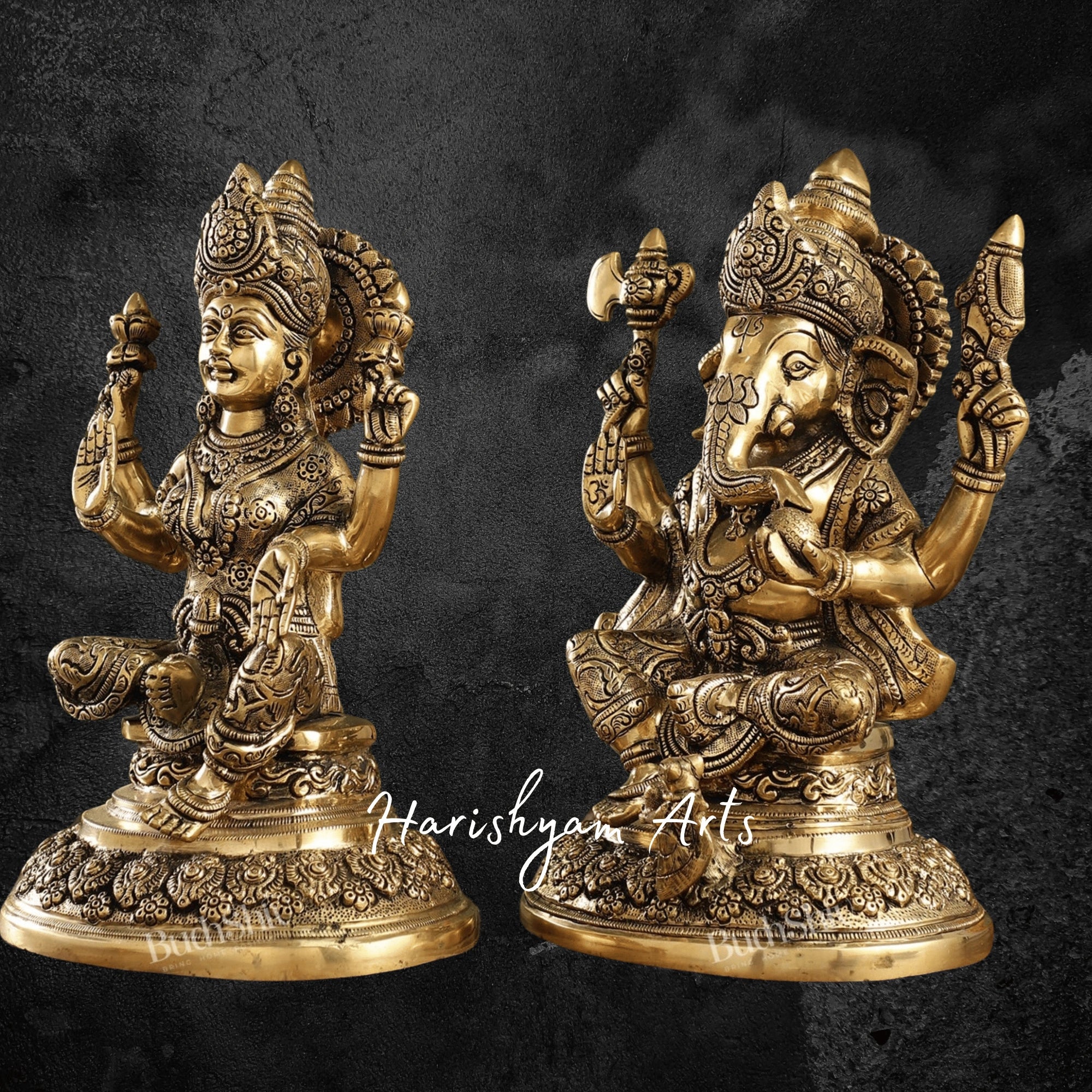 12" Brass Laxmi Ganesh Idol for Home Décor and Gifts3