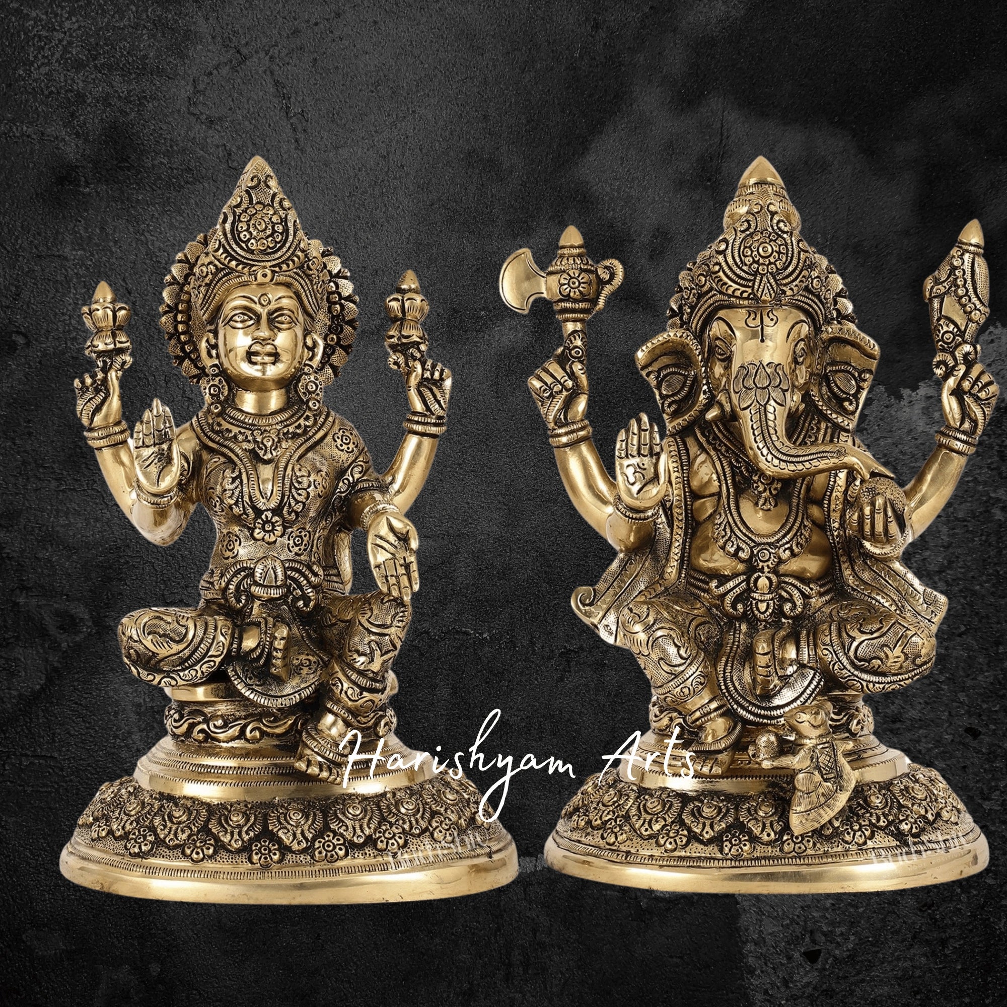 12" Brass Laxmi Ganesh Idol for Home Décor and Gifts4