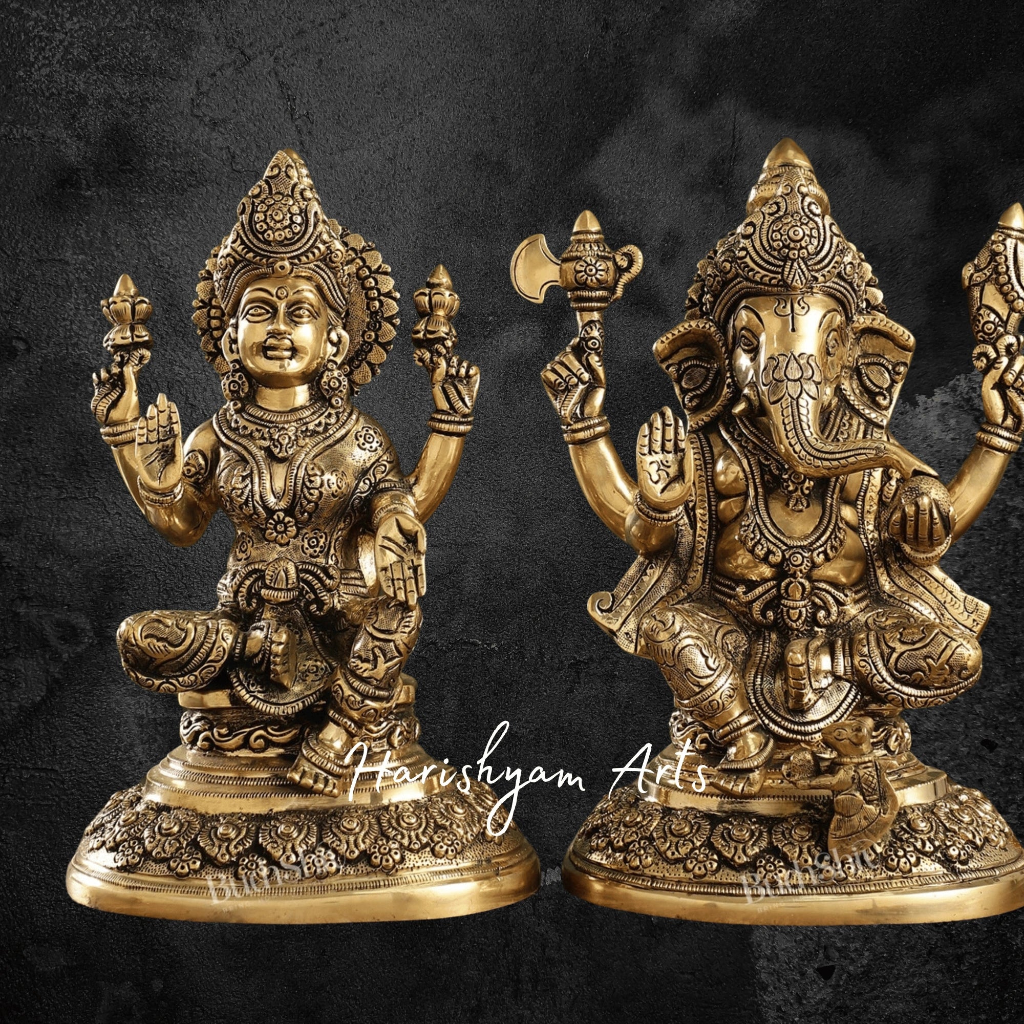 12" Brass Laxmi Ganesh Idol for Home Décor and Gifts