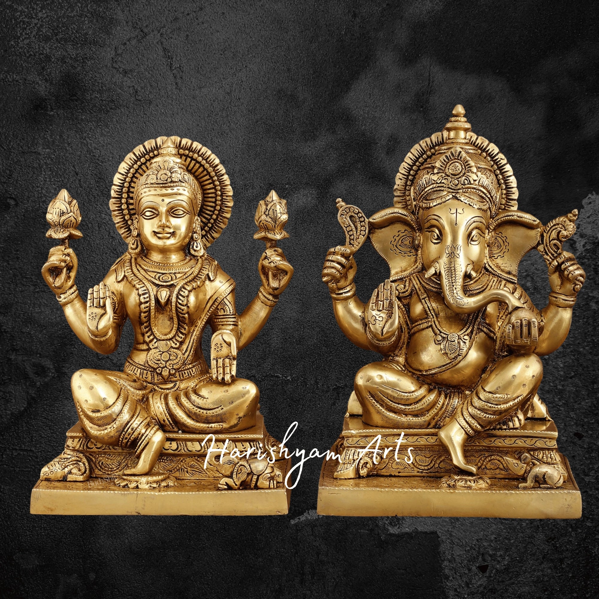 12" Brass Laxmi Ganesh Idol for Wealth and Prosperity1
