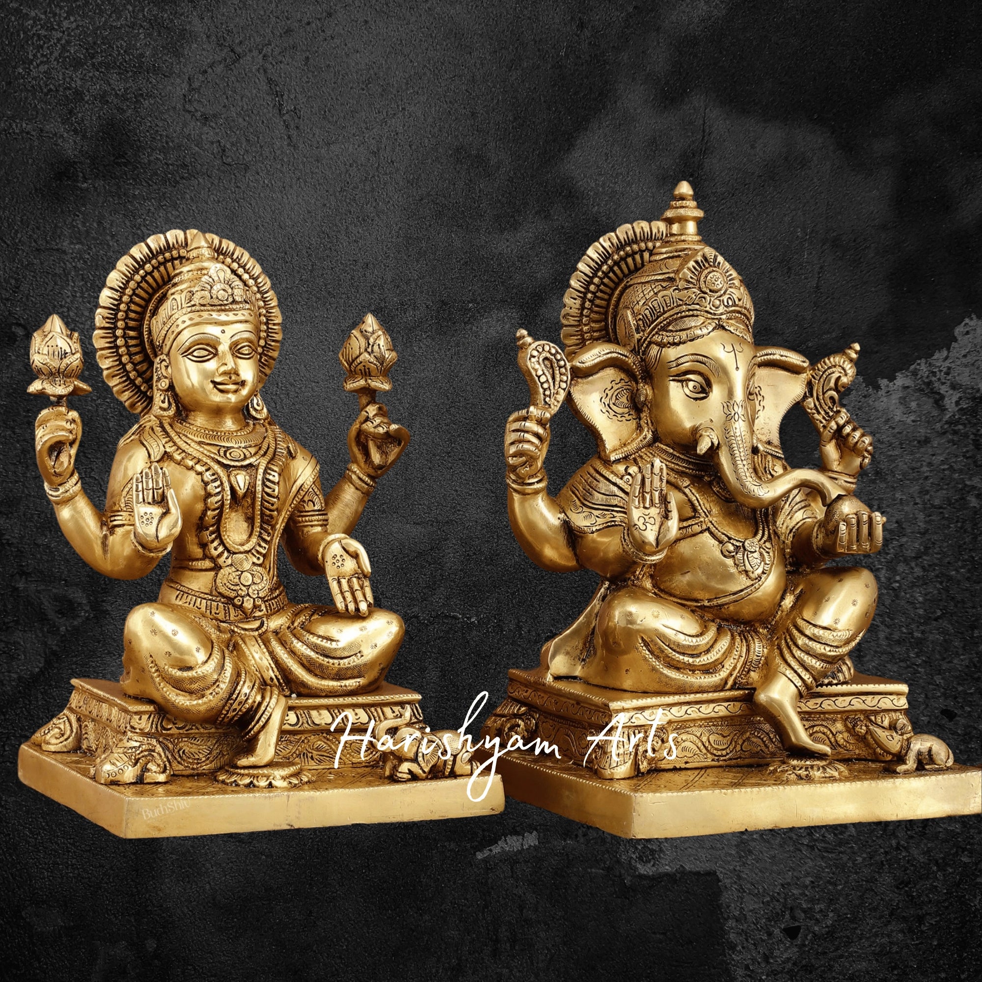 12" Brass Laxmi Ganesh Idol for Wealth and Prosperity2