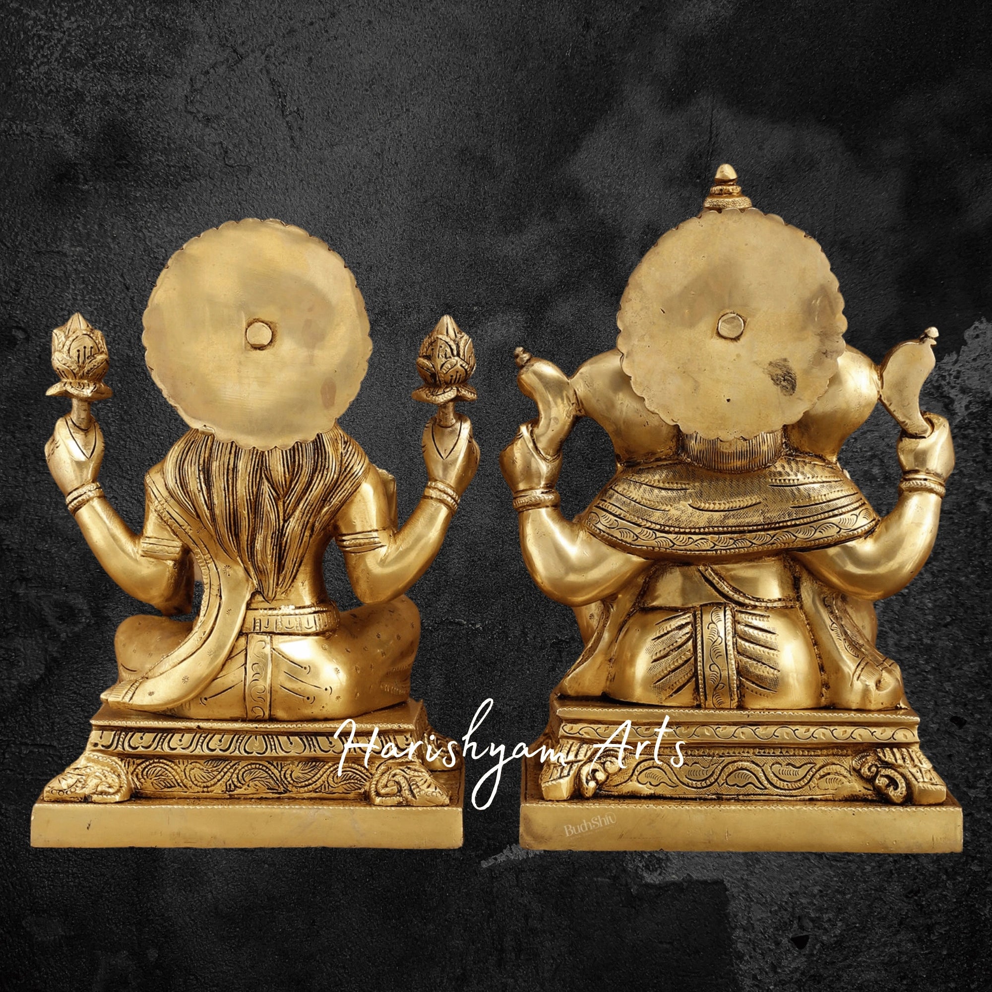 12" Brass Laxmi Ganesh Idol for Wealth and Prosperity3