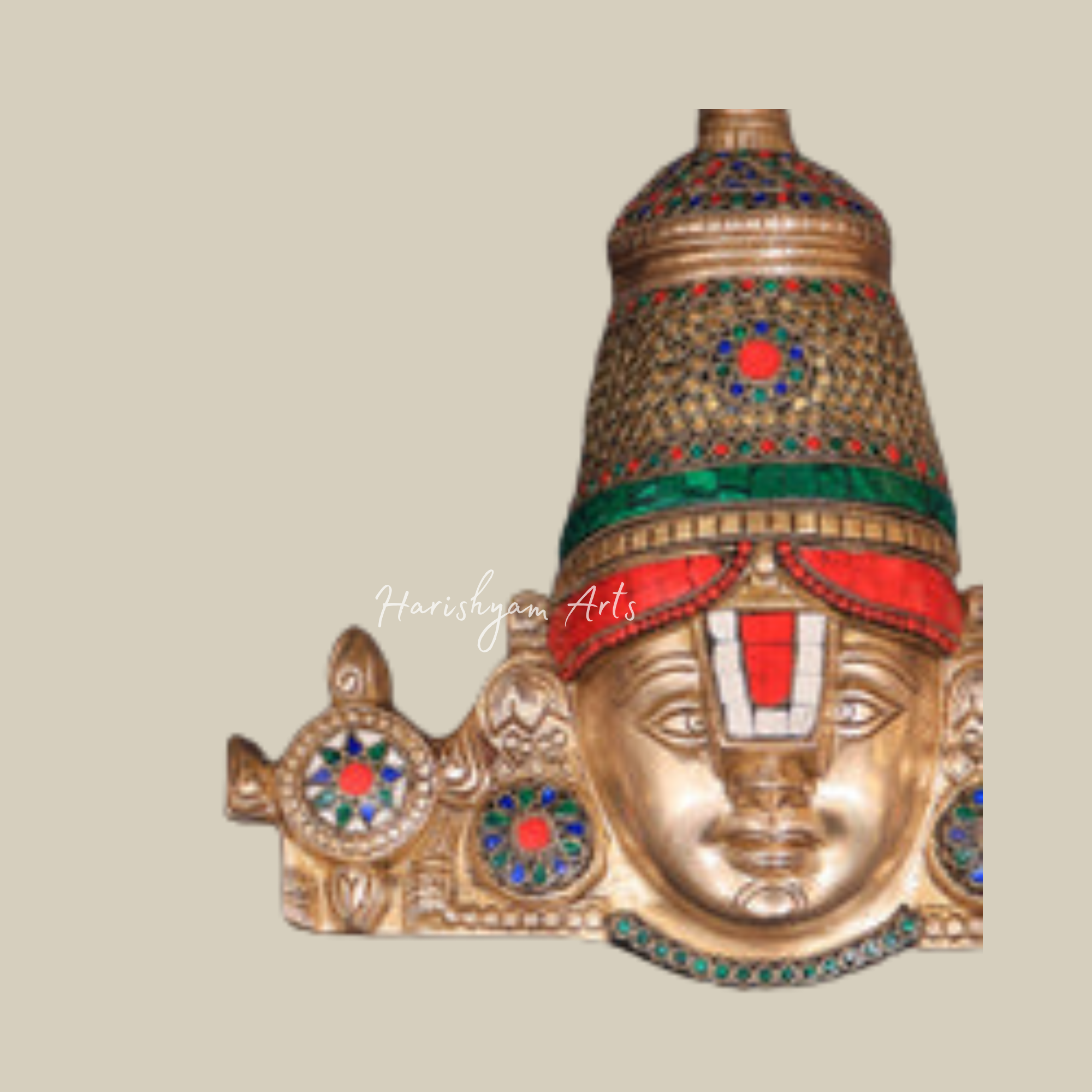 12" Brass Lord Tirupati Balaji Face with Shankhu Chakra2