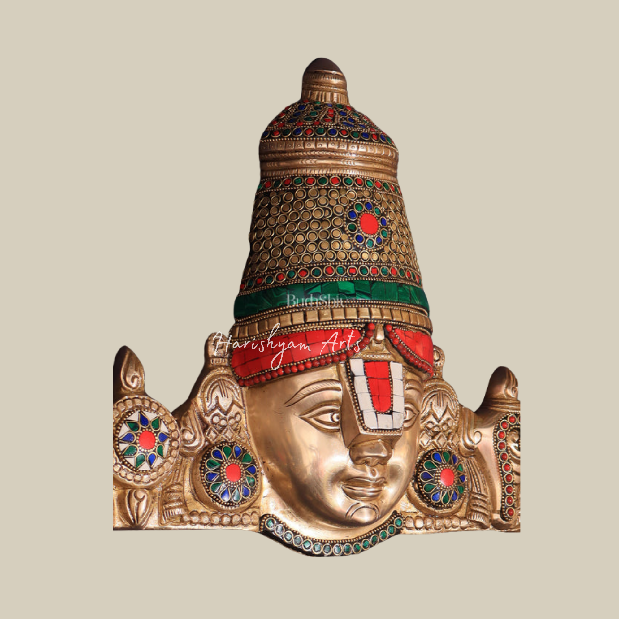 12" Brass Lord Tirupati Balaji Face with Shankhu Chakra4