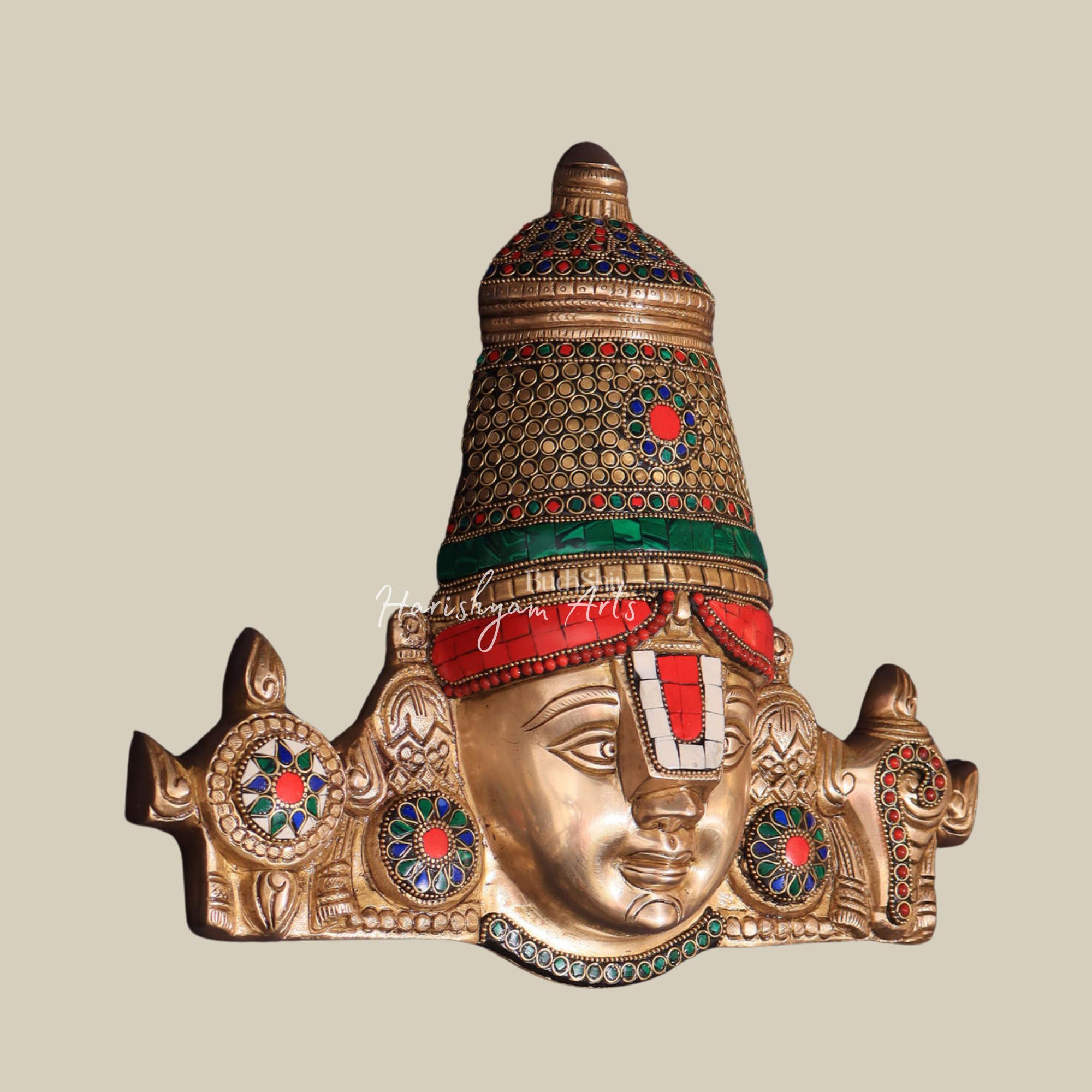 12" Brass Lord Tirupati Balaji Face with Shankhu Chakra4