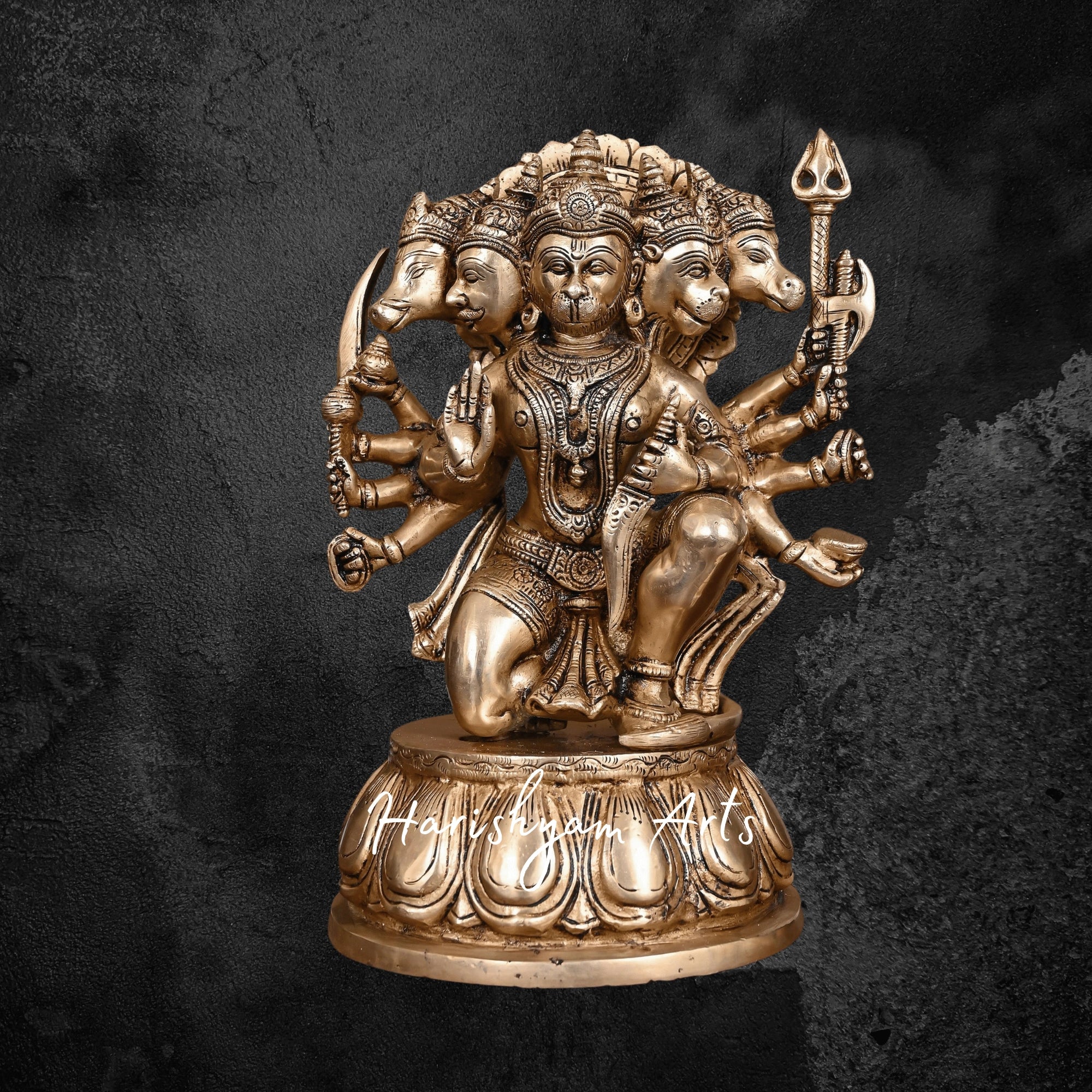 12" Brass Panchmukhi Hanuman Murti Superfine Hanuman Idol for Home and Temple