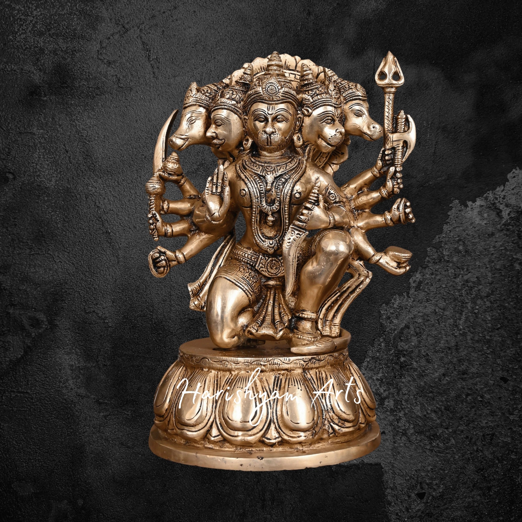 12" Brass Panchmukhi Hanuman Murti Superfine Hanuman Idol for Home and Temple