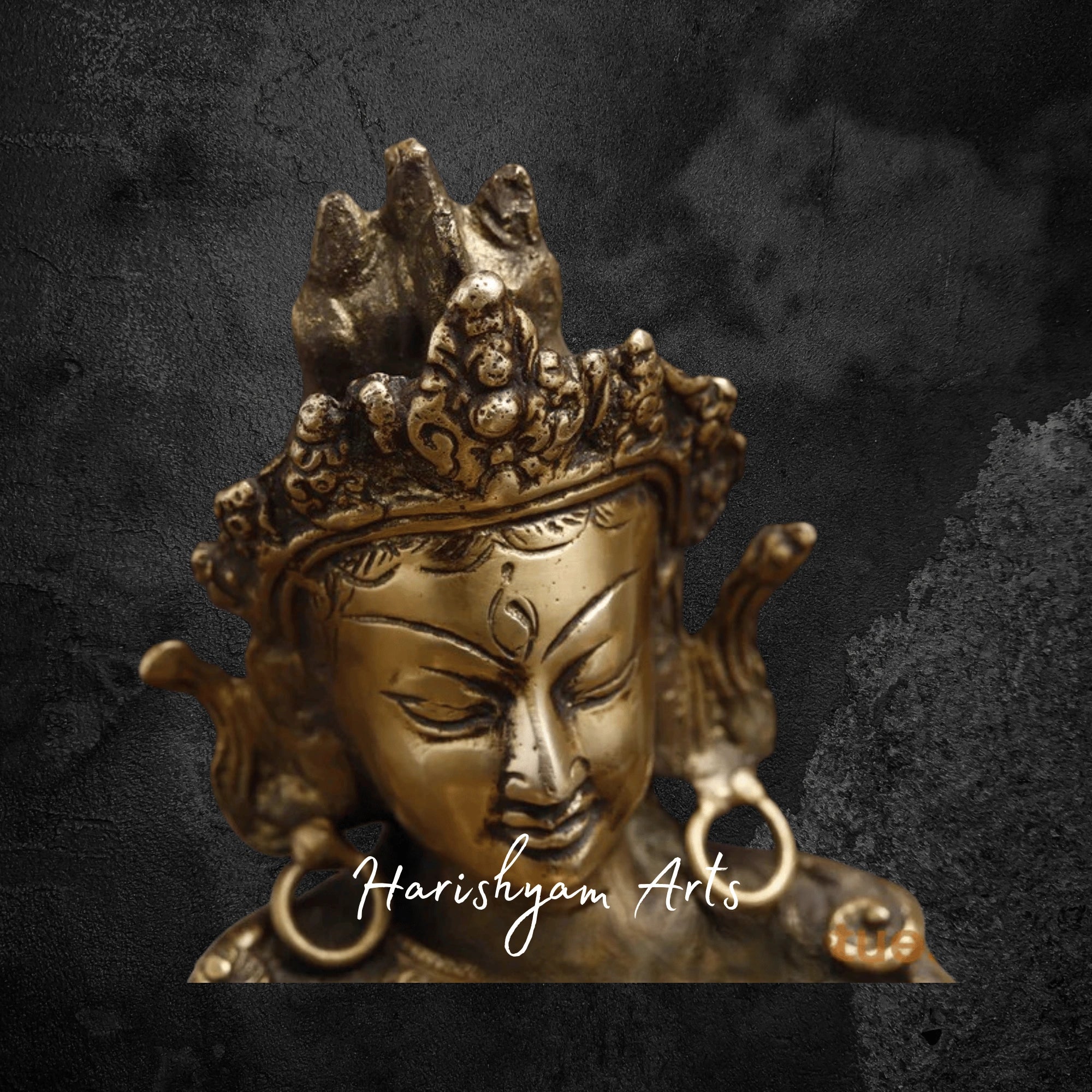 12" Brass Saraswati Idol Holding Sitar with Elegant Golden Finish for Puja Room