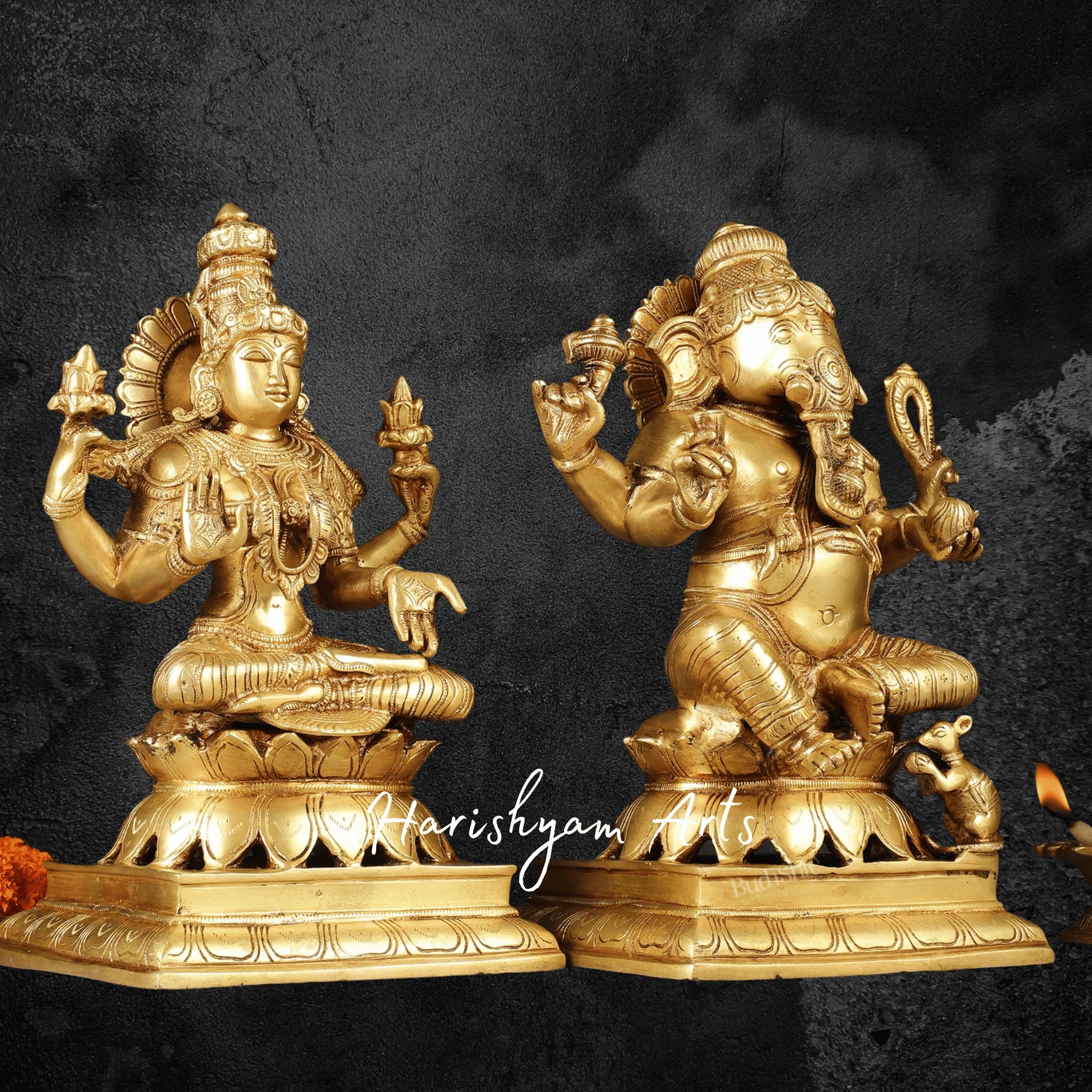 12" Designer Laxmi Ganesh Brass Idol with Fine Detailing6