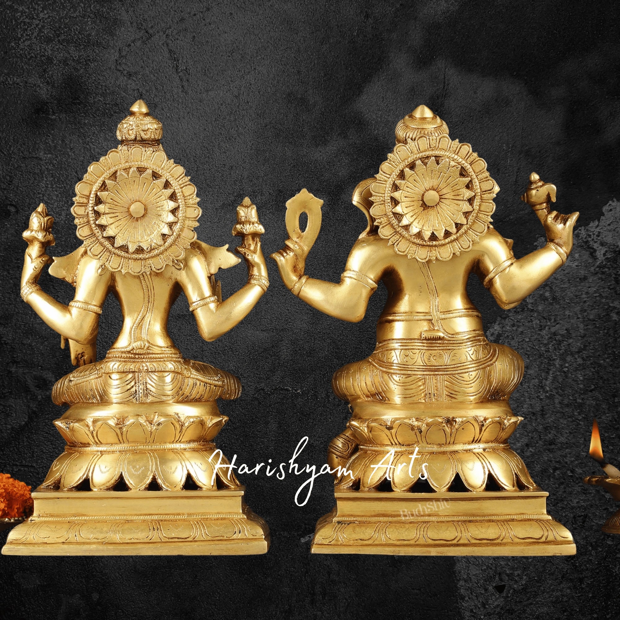 12" Designer Laxmi Ganesh Brass Idol with Fine Detailing4