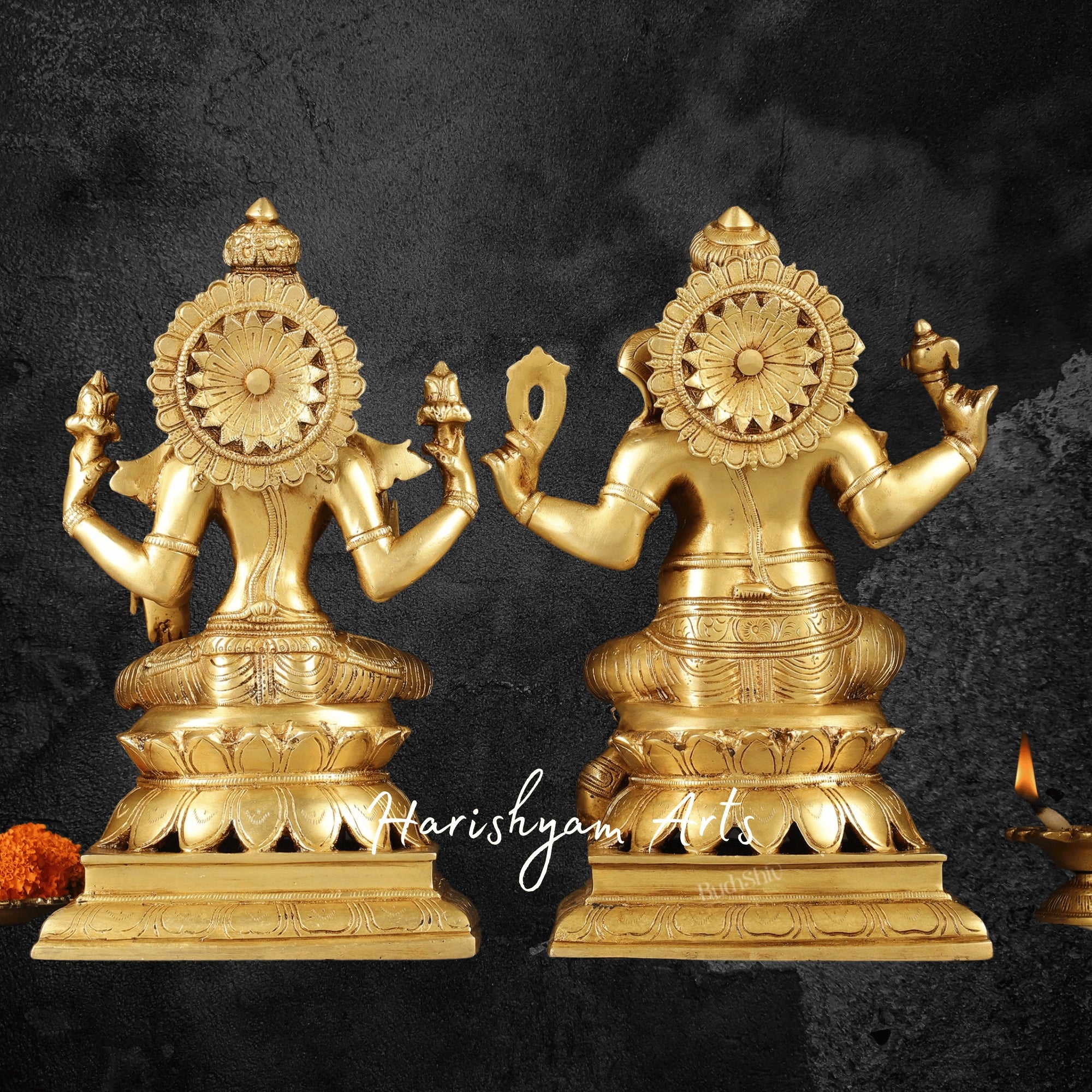 12" Designer Laxmi Ganesh Brass Idol with Fine Detailing5