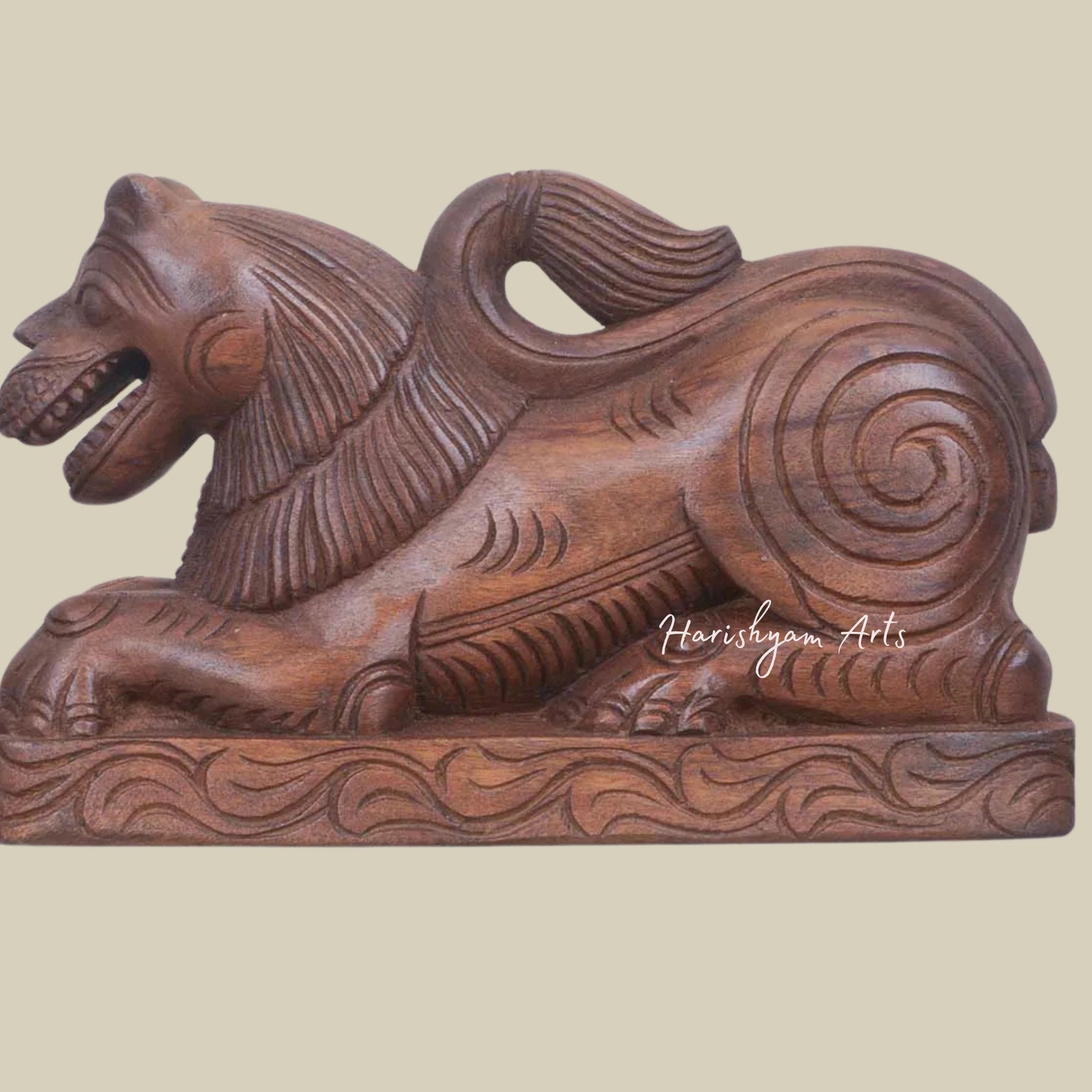 12" Elegant Pair of Wooden Lion Wall Mounts for Home Decor1