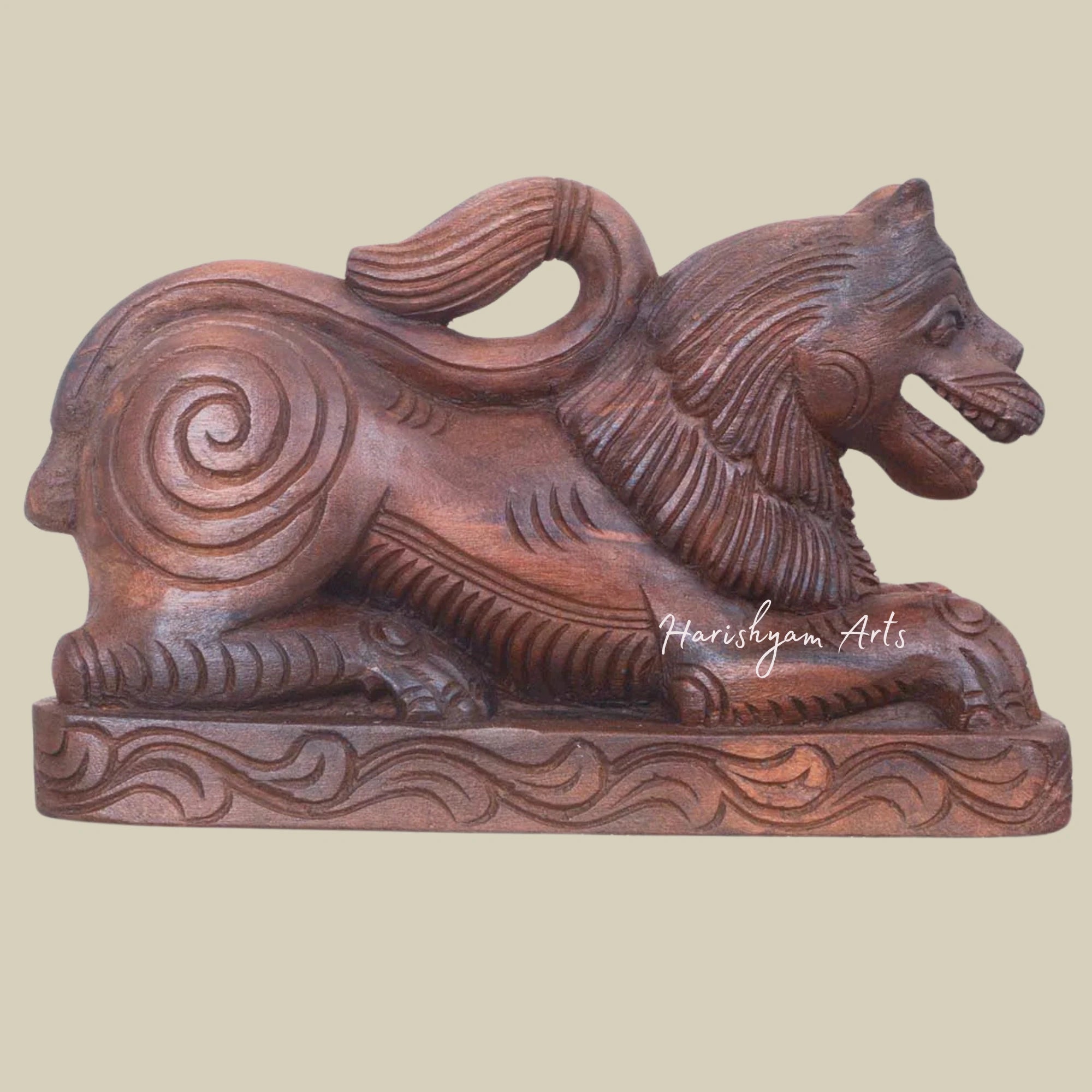 12" Elegant Pair of Wooden Lion Wall Mounts for Home Decor2