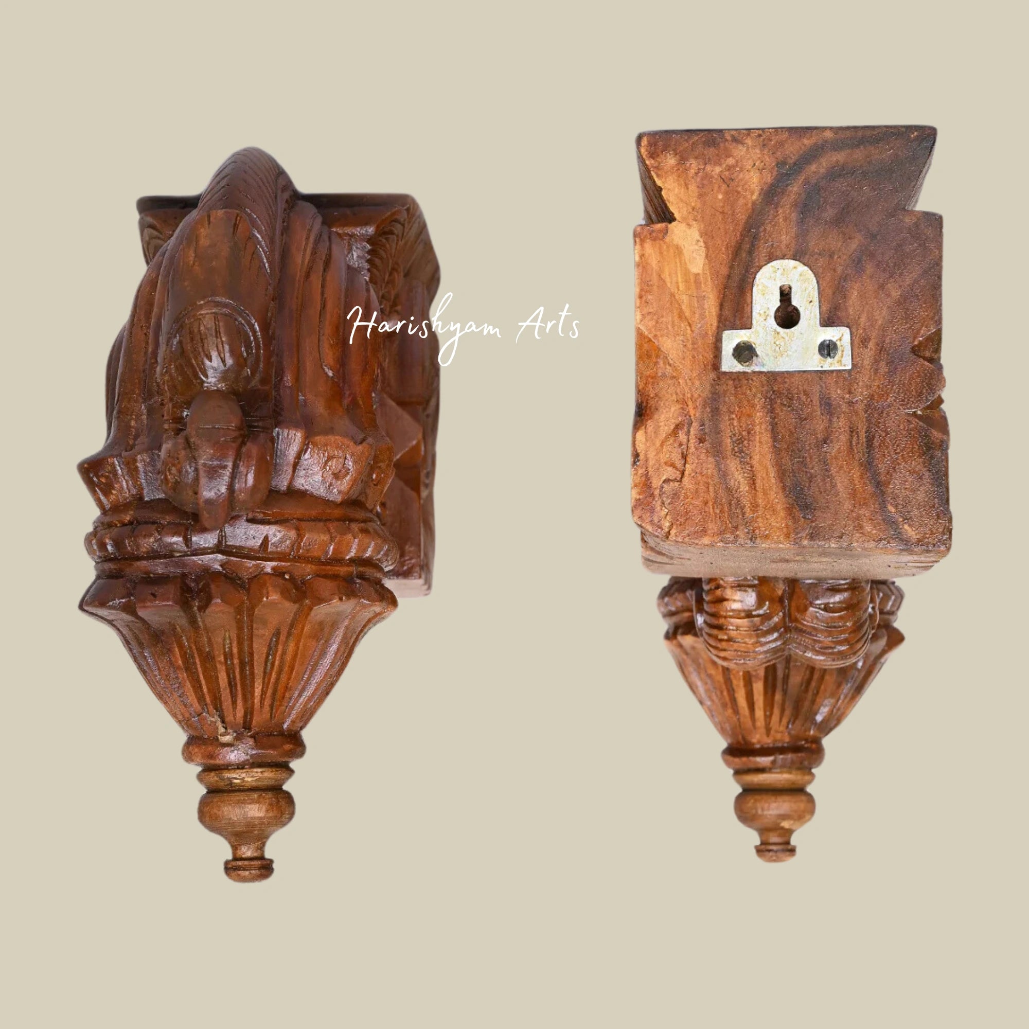 12" Elegant Wooden Parrot Wall Brackets with Polished Finish and Fixed Hooks
