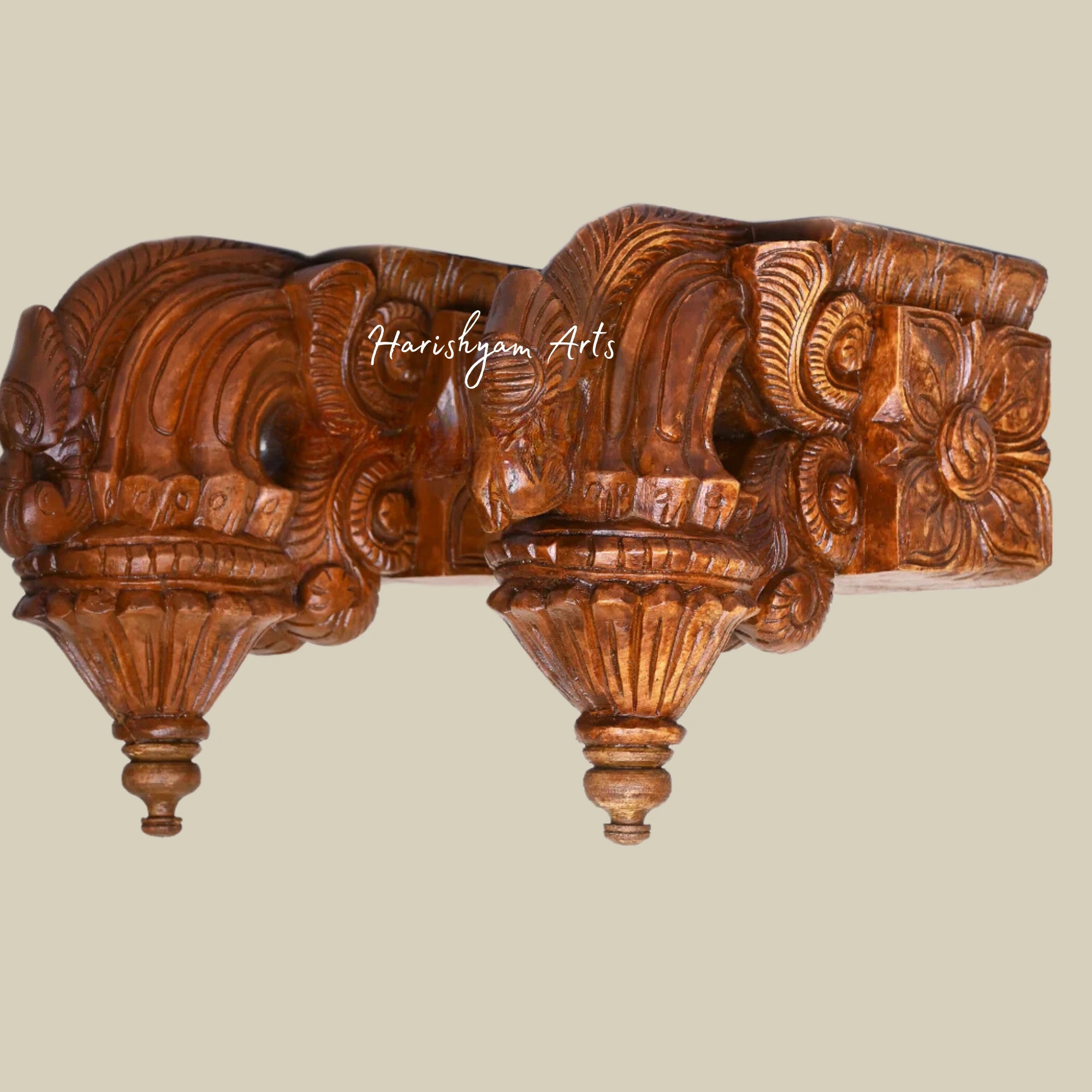 12" Elegant Wooden Parrot Wall Brackets with Polished Finish and Fixed Hooks1