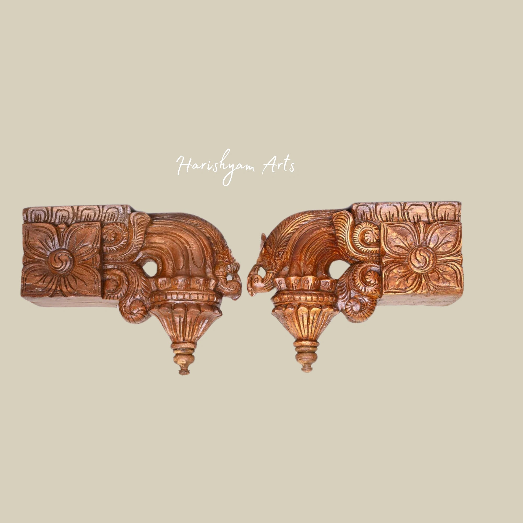 12" Elegant Wooden Parrot Wall Brackets with Polished Finish and Fixed Hooks2