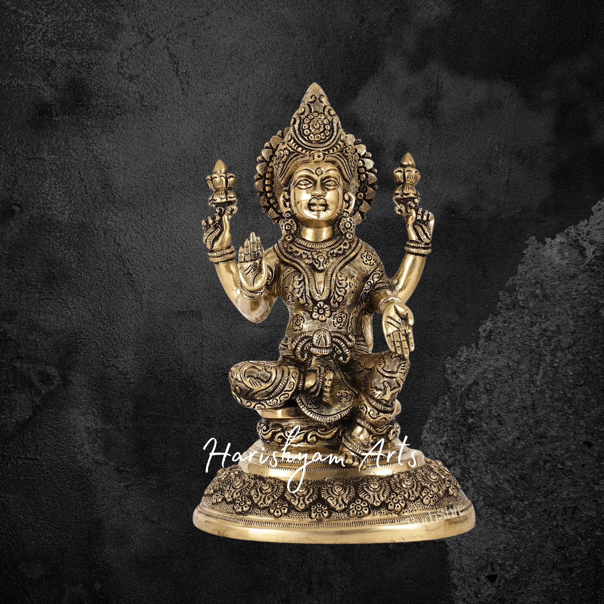 12" Exquisite Brass Lakshmi Idol for Pooja with Intricate Detailing