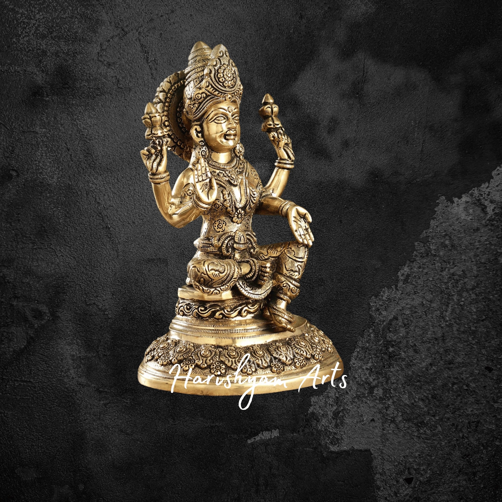12" Exquisite Brass Lakshmi Idol for Pooja with Intricate Detailing