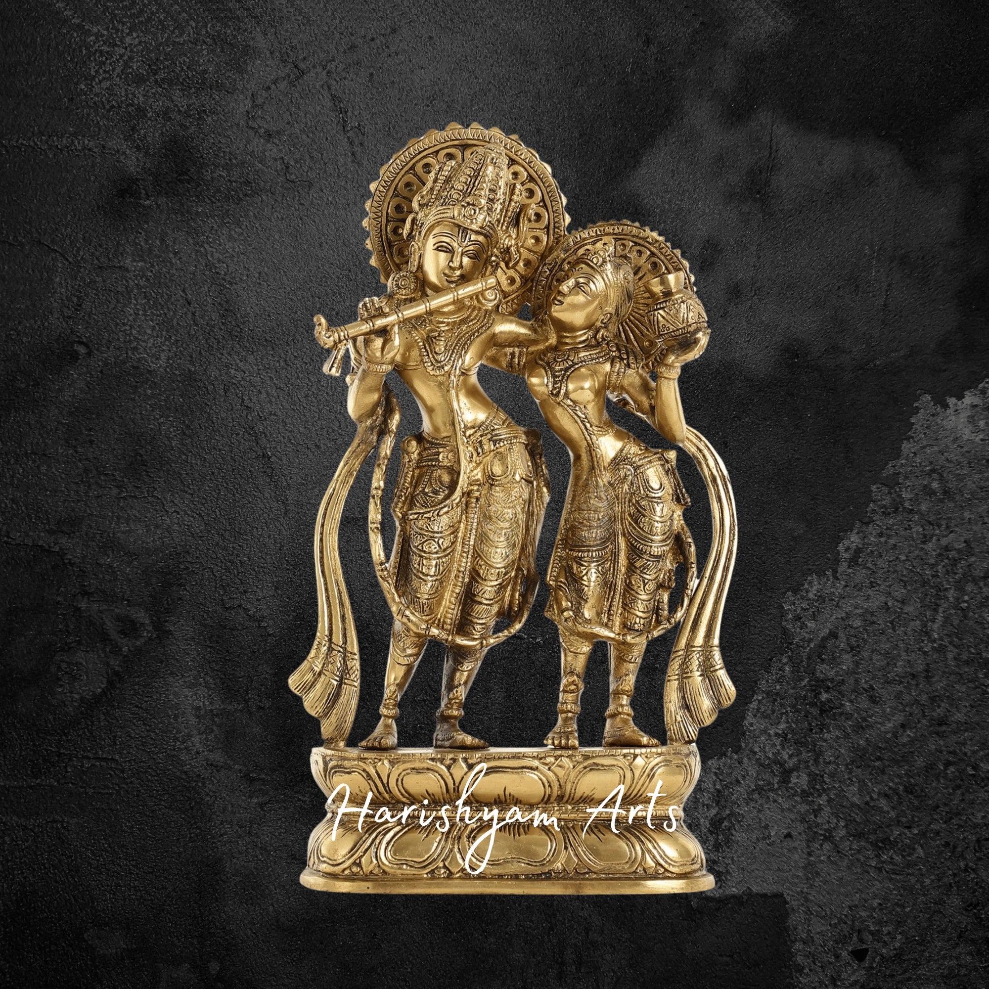 12" Exquisite Brass Radha Krishna Murti in Antique Finish
