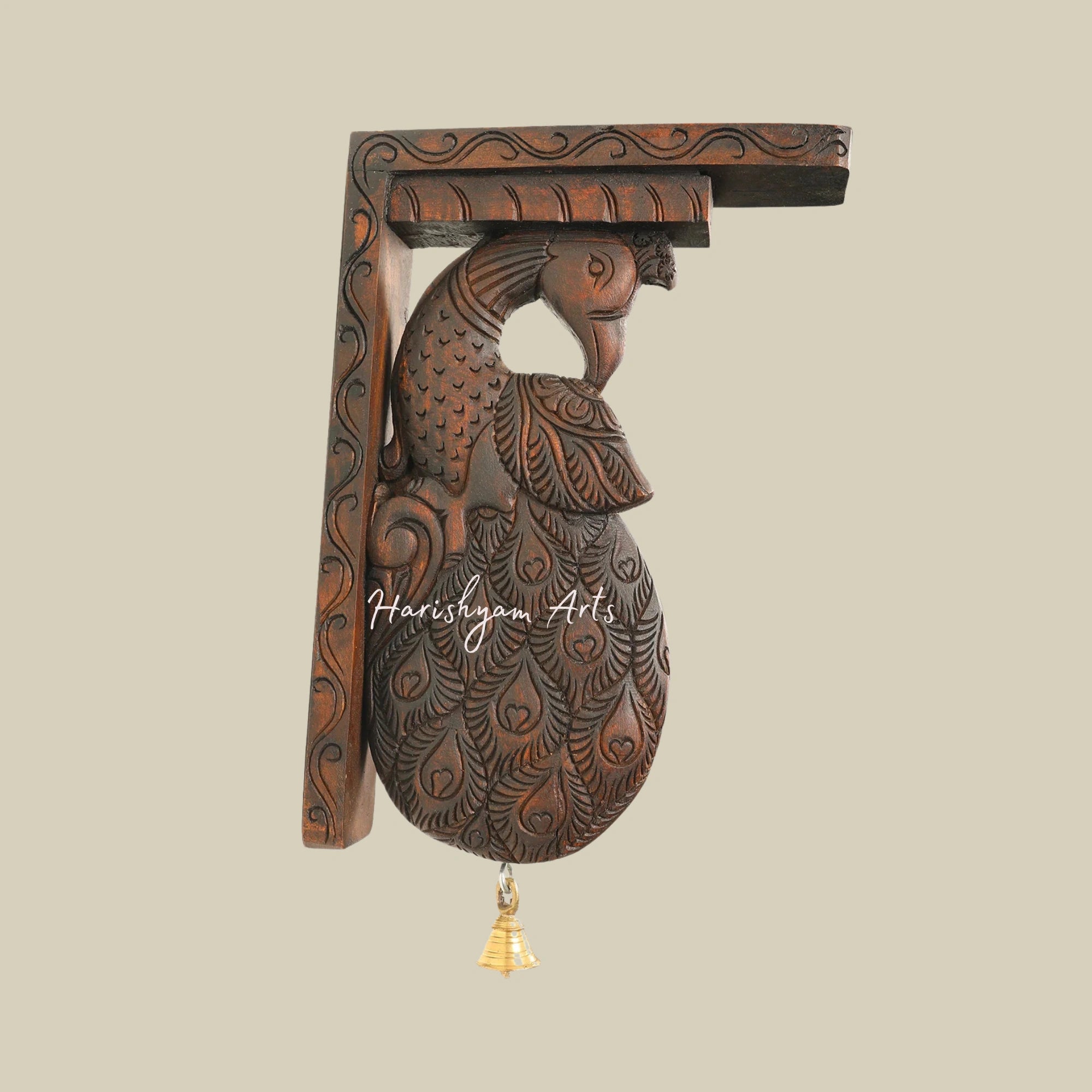 12" Exquisite Handcrafted Wooden Wall Bracket with Intricate Peacock DesignQ