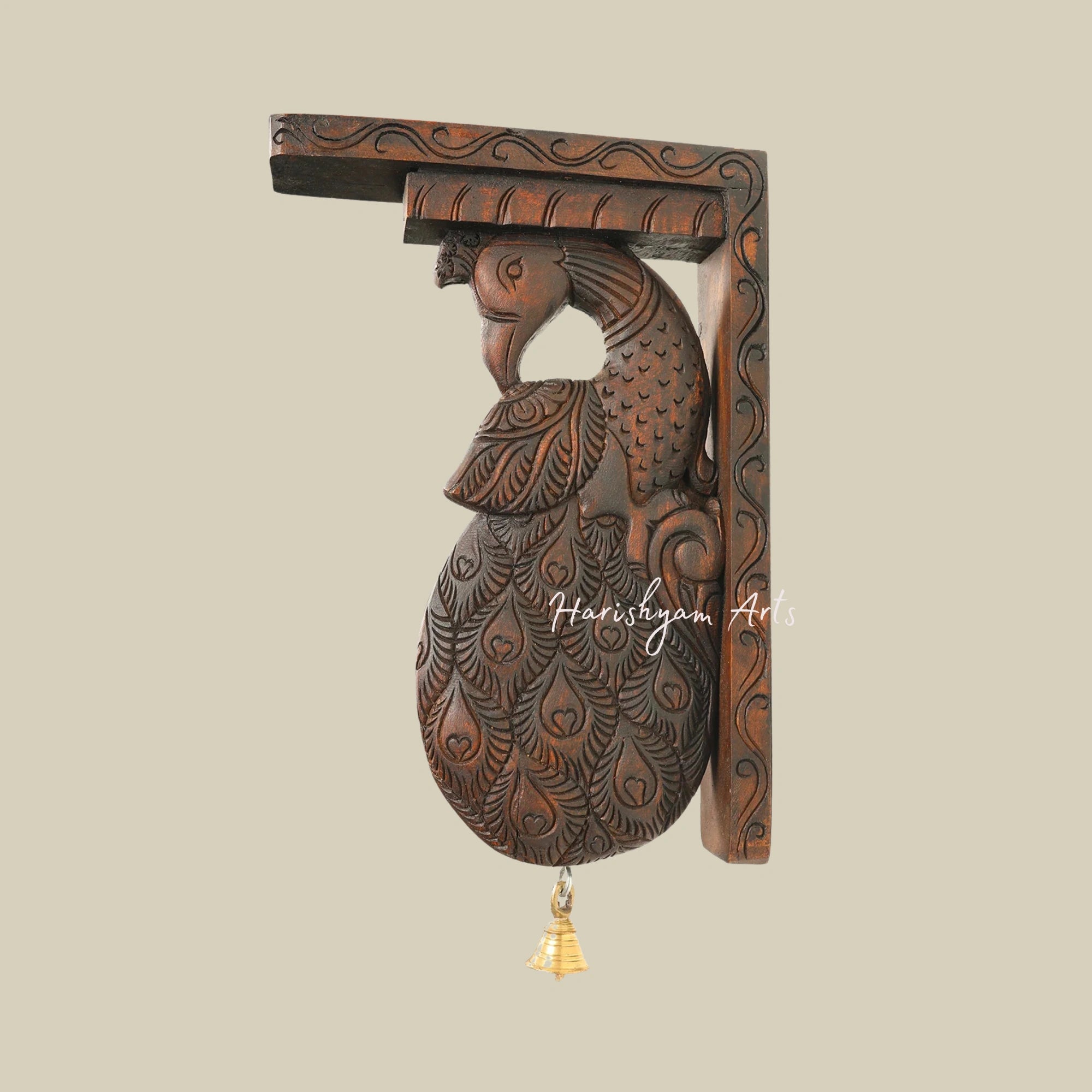 12" Exquisite Handcrafted Wooden Wall Bracket with Intricate Peacock Design3