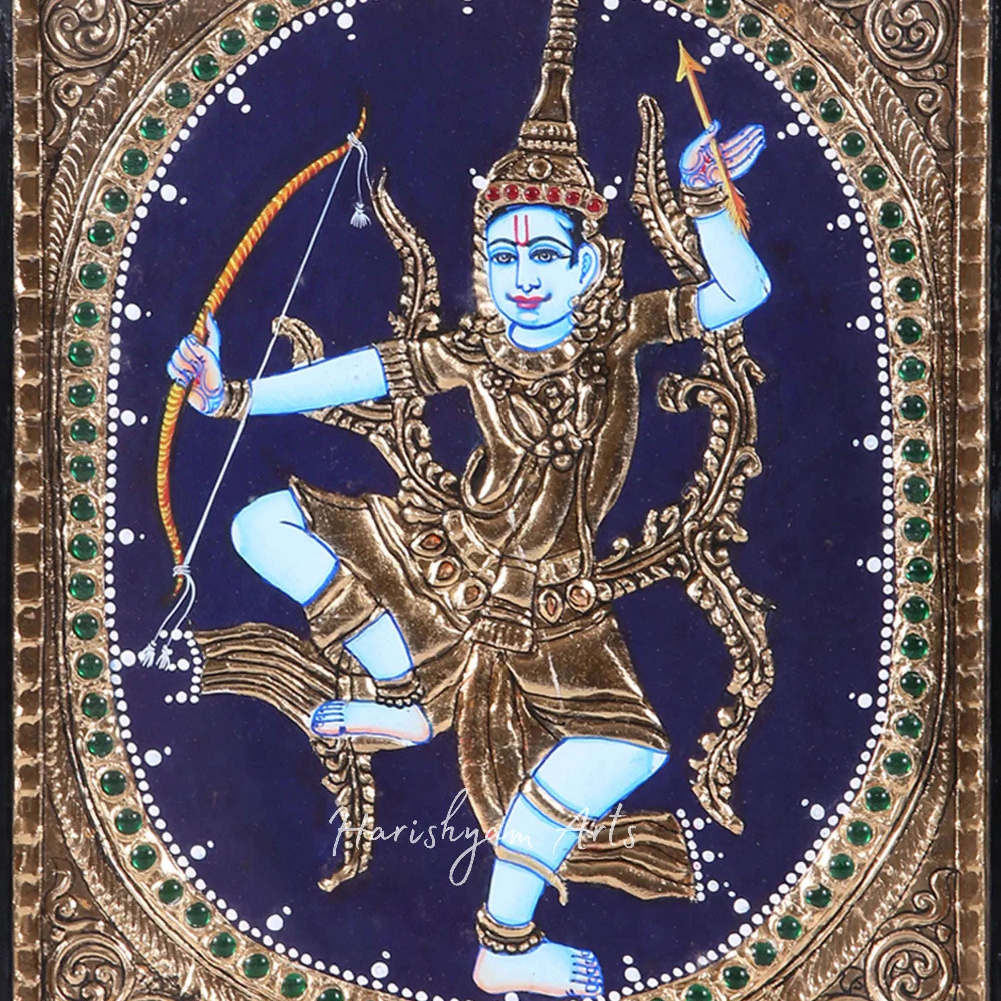 12" Exquisite Indonesian Style Lord Rama Tanjore Painting with Premium Teakwood Frame