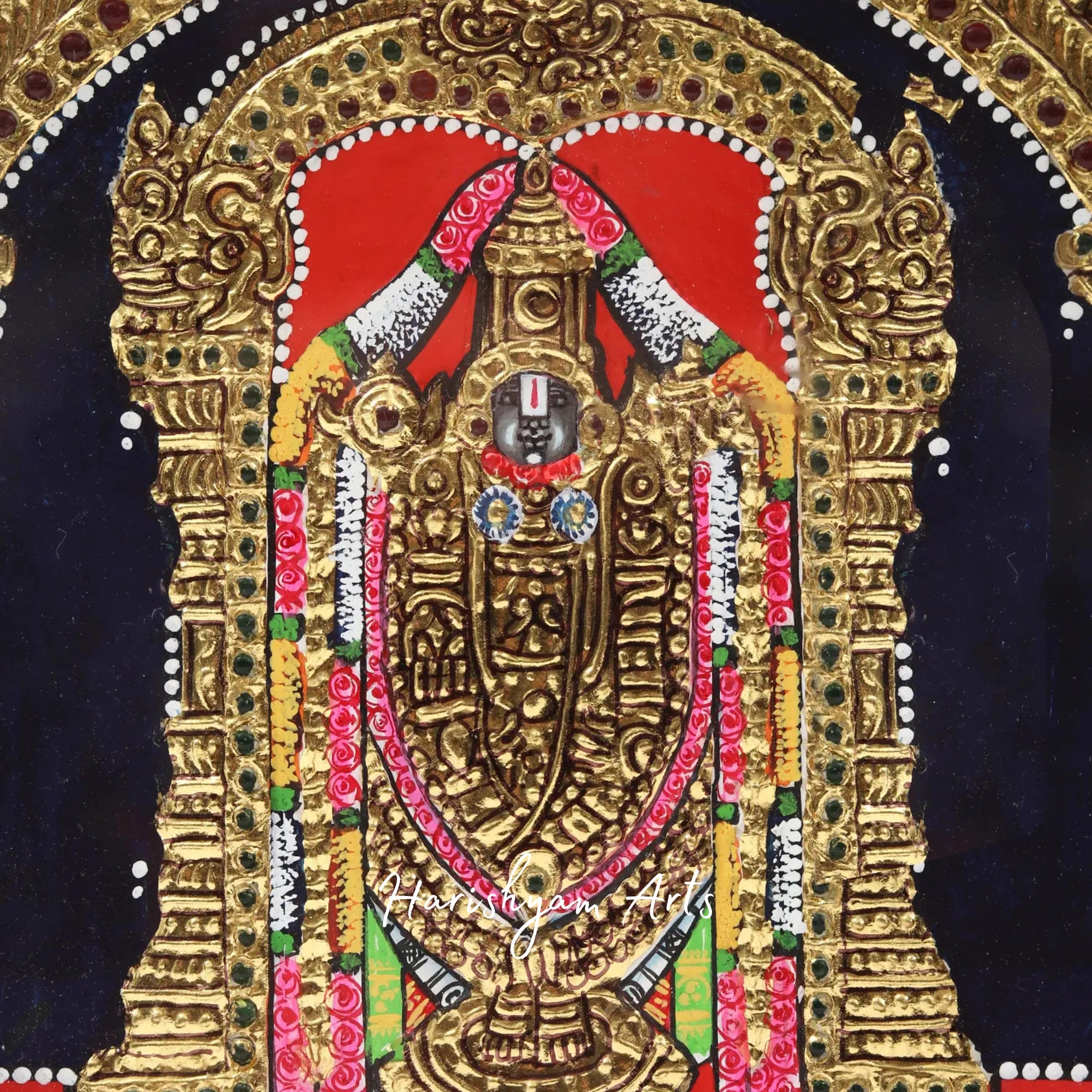 12" Ganesha with Lakshmi and Saraswati Tanjore Painting in Traditional Style1