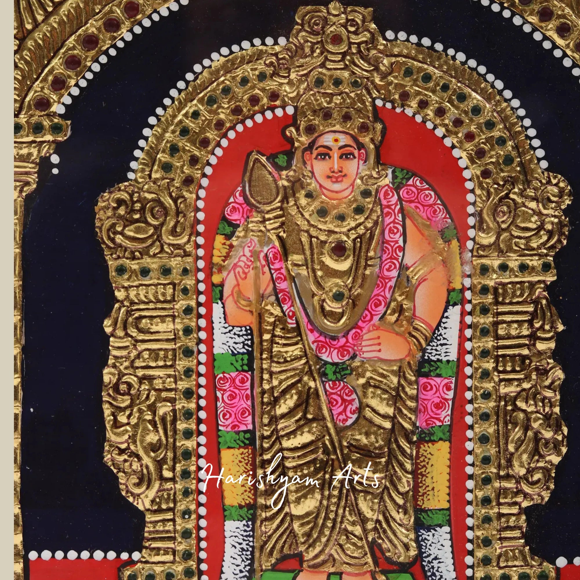 12" Ganesha with Lakshmi and Saraswati Tanjore Painting in Traditional Style5
