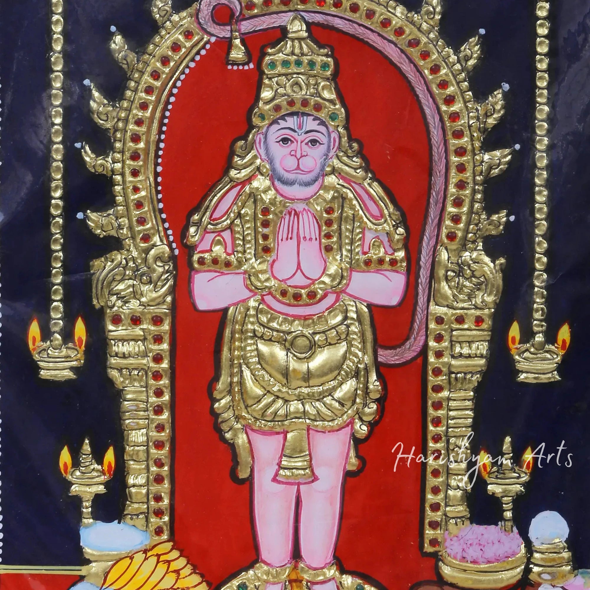 12" Lord Bajrang Bali in a Divine Tanjore Painting
