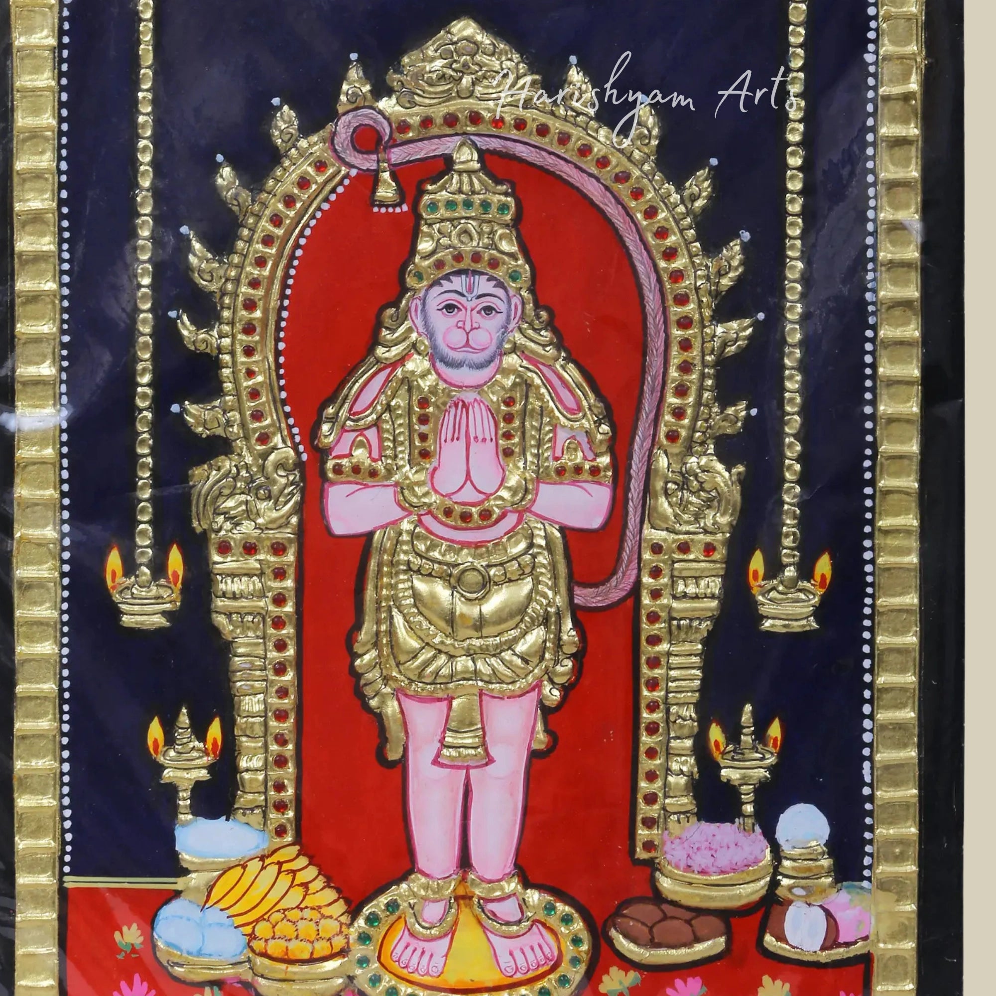 12" Lord Bajrang Bali in a Divine Tanjore Painting1