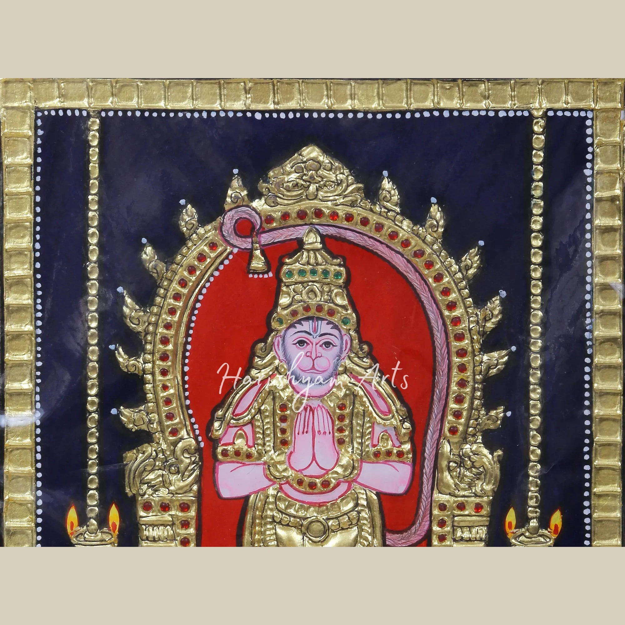 12" Lord Bajrang Bali in a Divine Tanjore Painting3