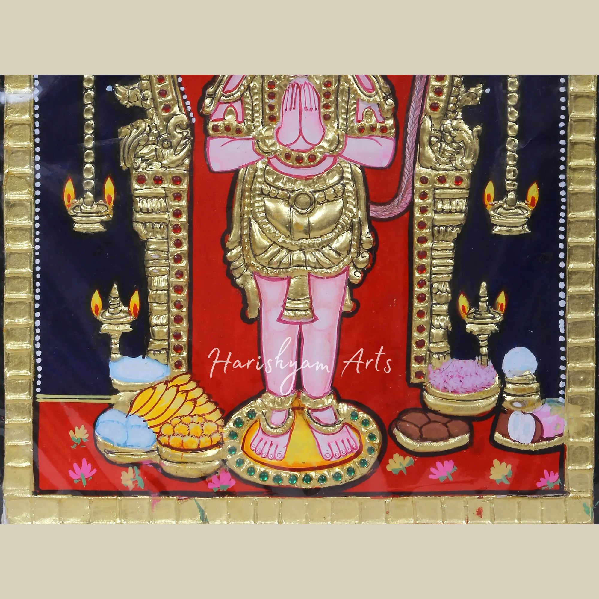 12" Lord Bajrang Bali in a Divine Tanjore Painting5