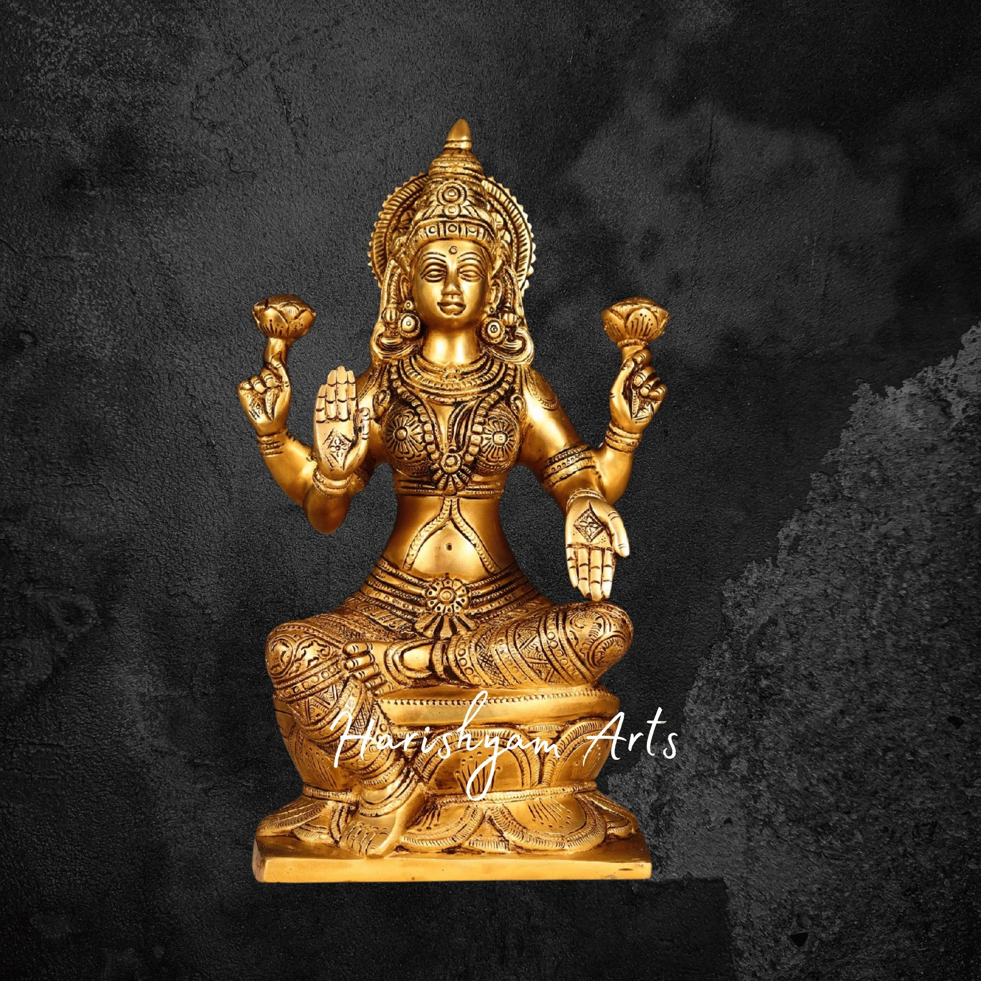 12" Premium Brass Laxmi Statue Online with Divine Carvings
