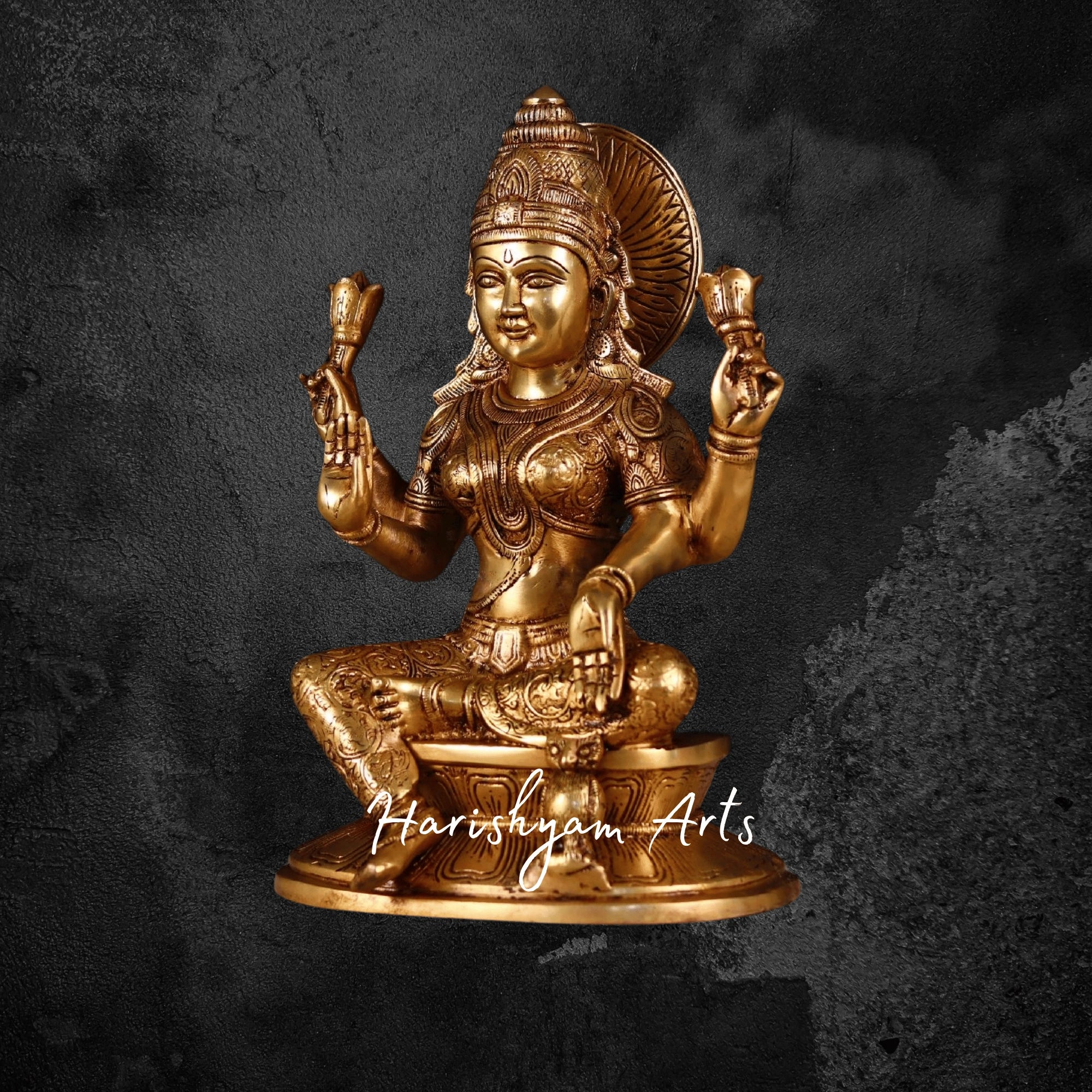 12" Premium Brass Laxmi Statue Online with Divine Carvings